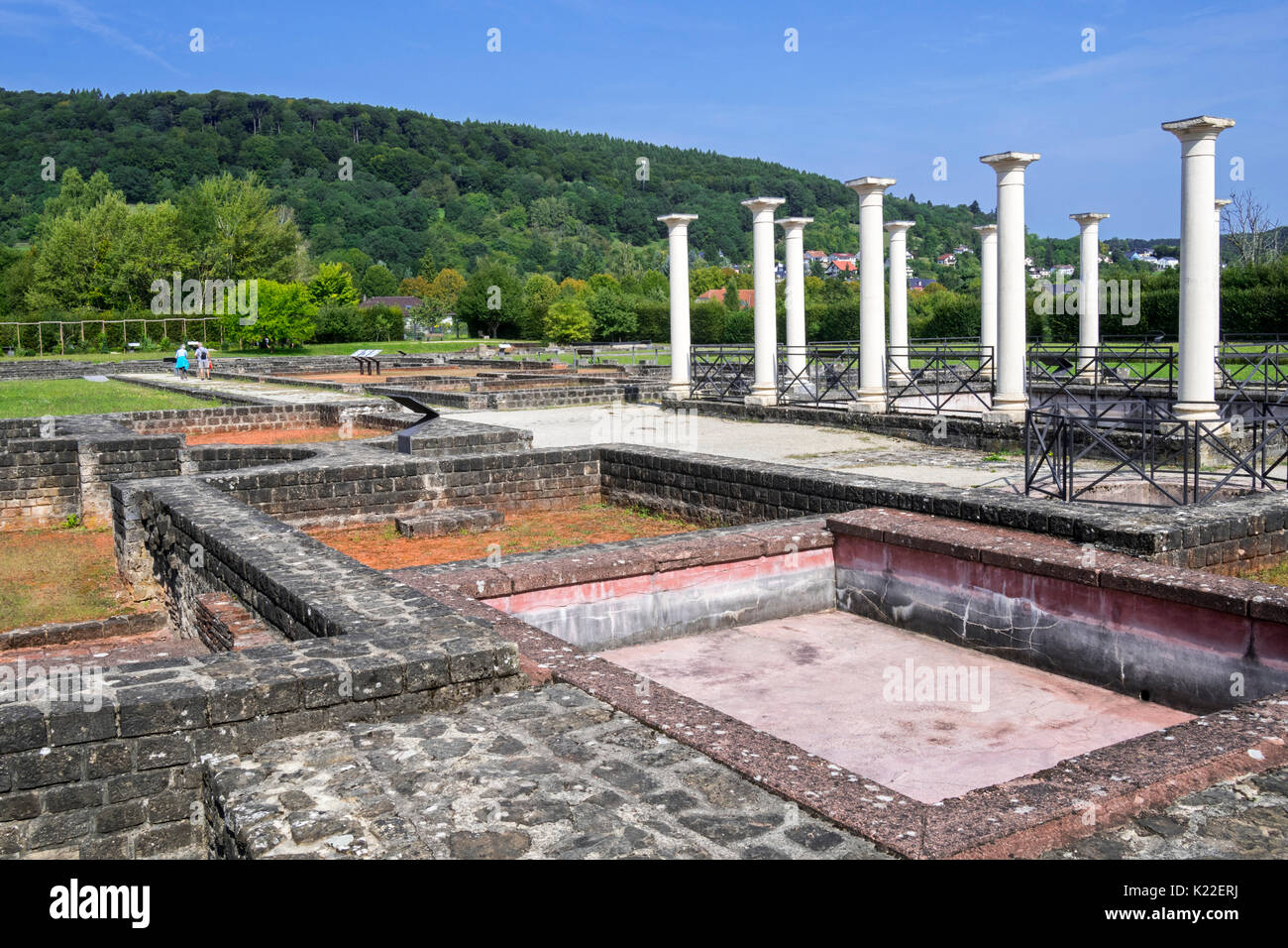 Archäologische Stätte, die Reste der römischen Villa/gallo-römischen Herrenhaus / Schloss in Echternach, Luxemburg Stockfoto
