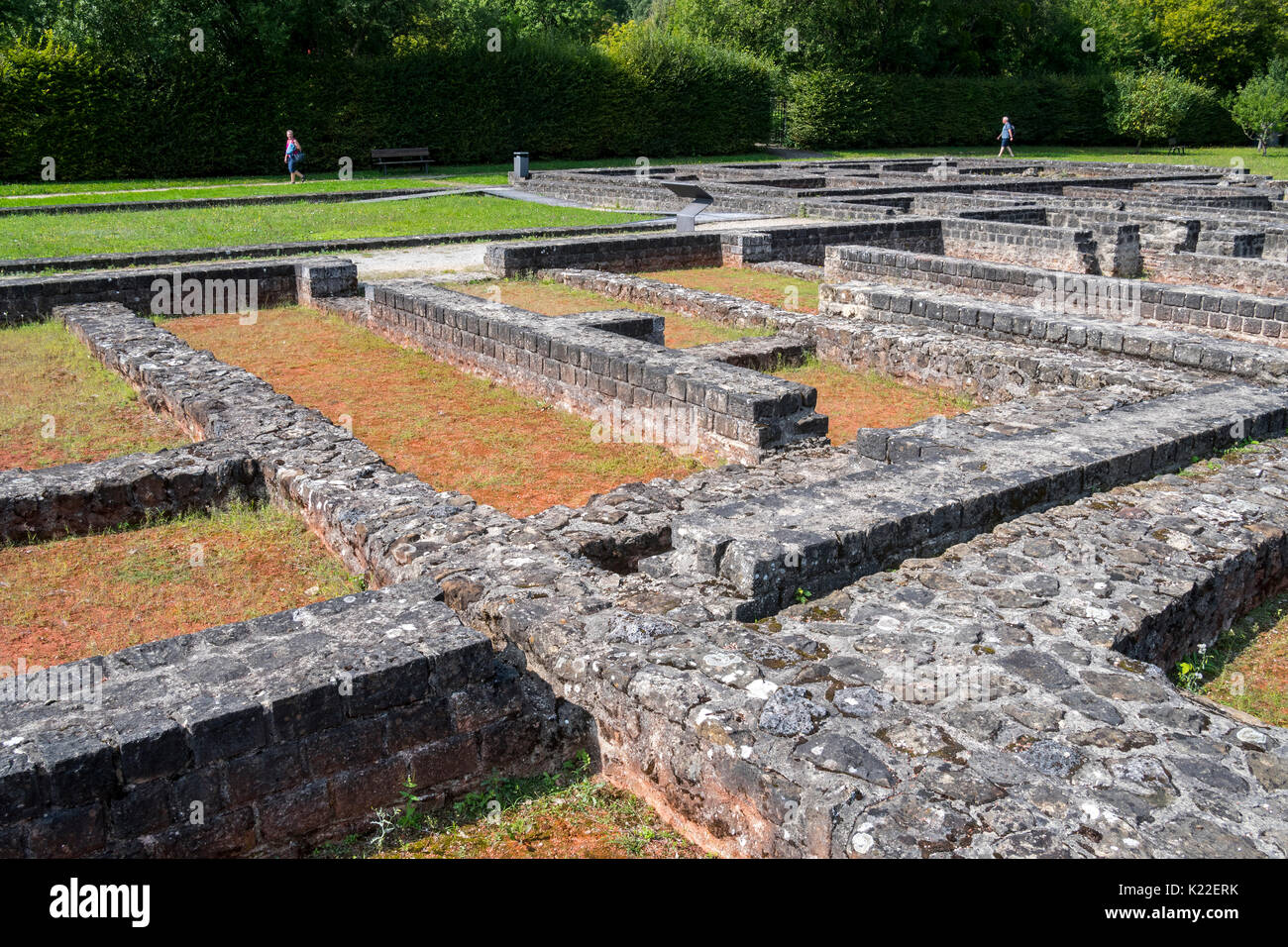 Archäologische Stätte, die Reste der römischen Villa/gallo-römischen Herrenhaus / Schloss in Echternach, Luxemburg Stockfoto
