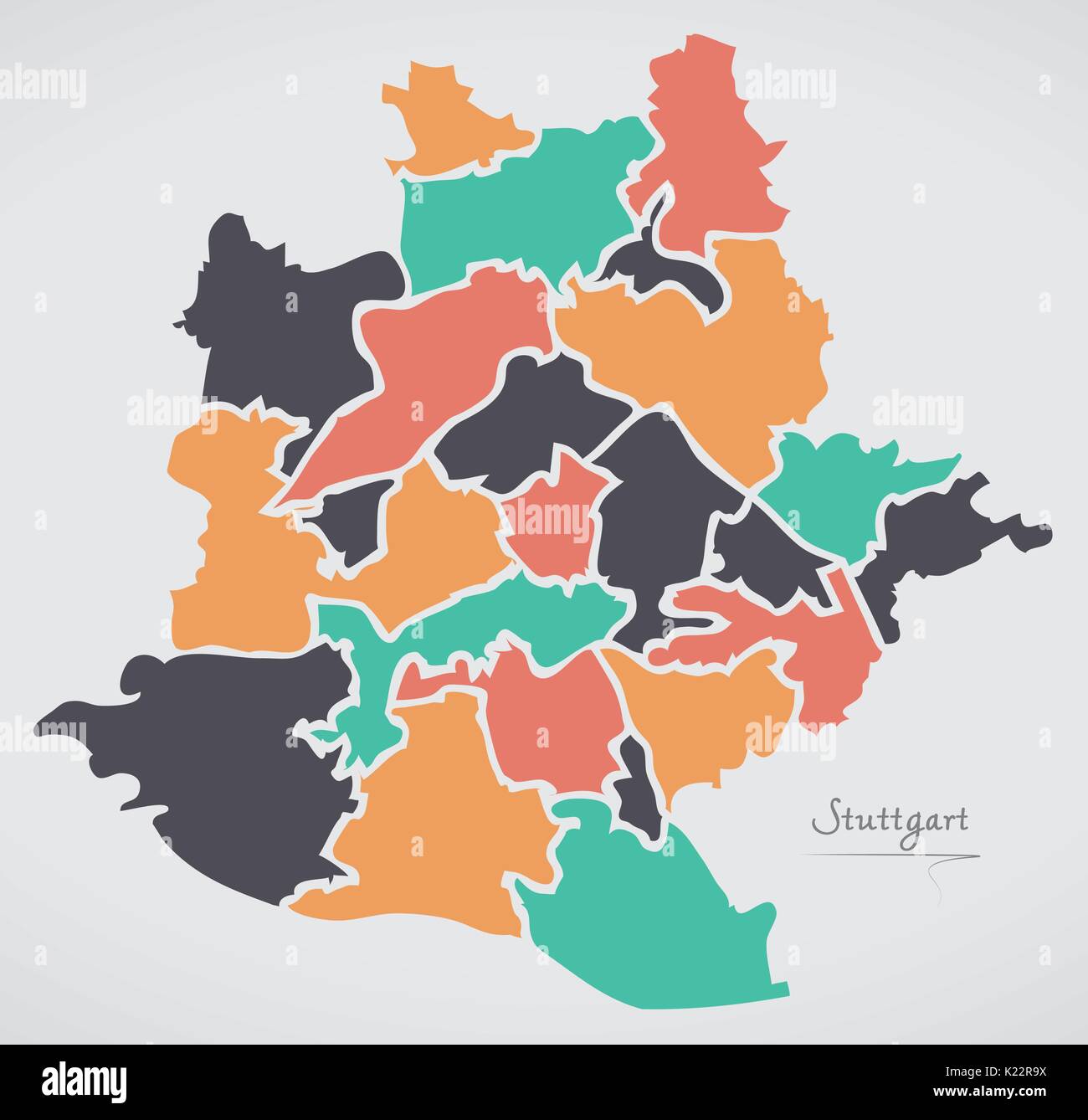 Stuttgart Karte mit Bezirken und moderne runde Formen Stock Vektor