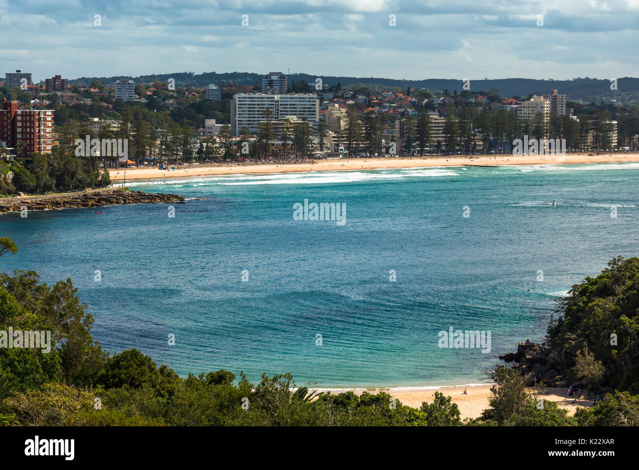 Blick auf Manly Beach von Shelly Landspitze, Northern Beaches, Sydney, Australien Stockfoto