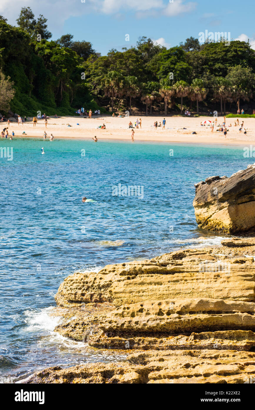 Manly Strandpromenade führt zu Shelly Beach, Northern Beaches, Sydney, New South Wales, Australien. Stockfoto