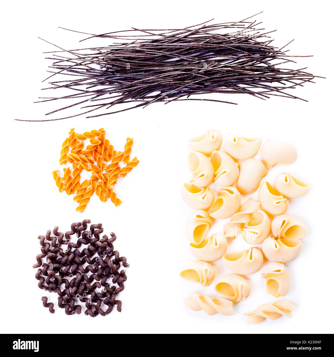 Vier verschiedene Arten von Pasta Stockfoto