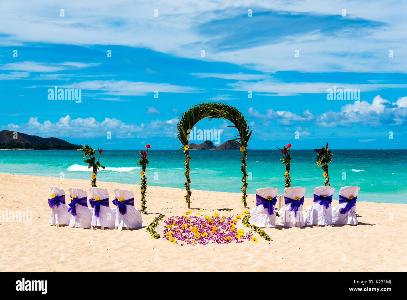 Hochzeit Setup auf einem Strand in Hawaii Stockfoto