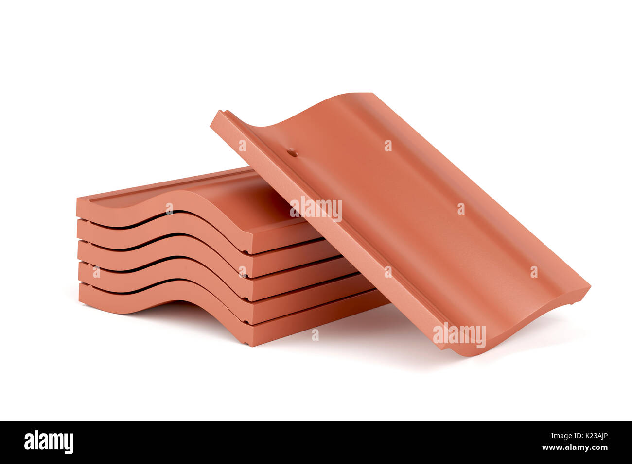 Dachziegel auf weißem Hintergrund Stockfoto