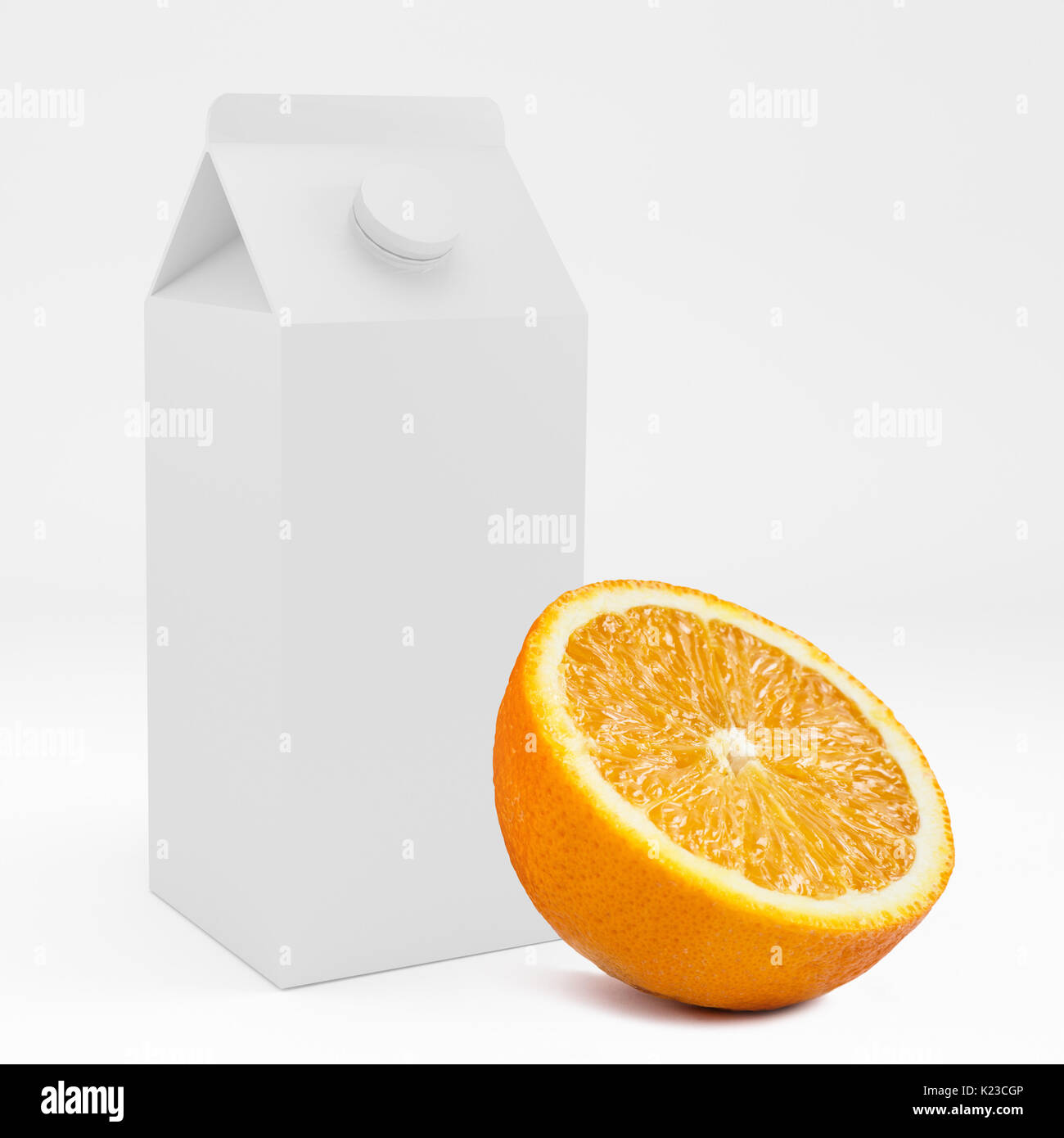 3D-Karton mit orange Frucht. 3D-Rendering. Stockfoto