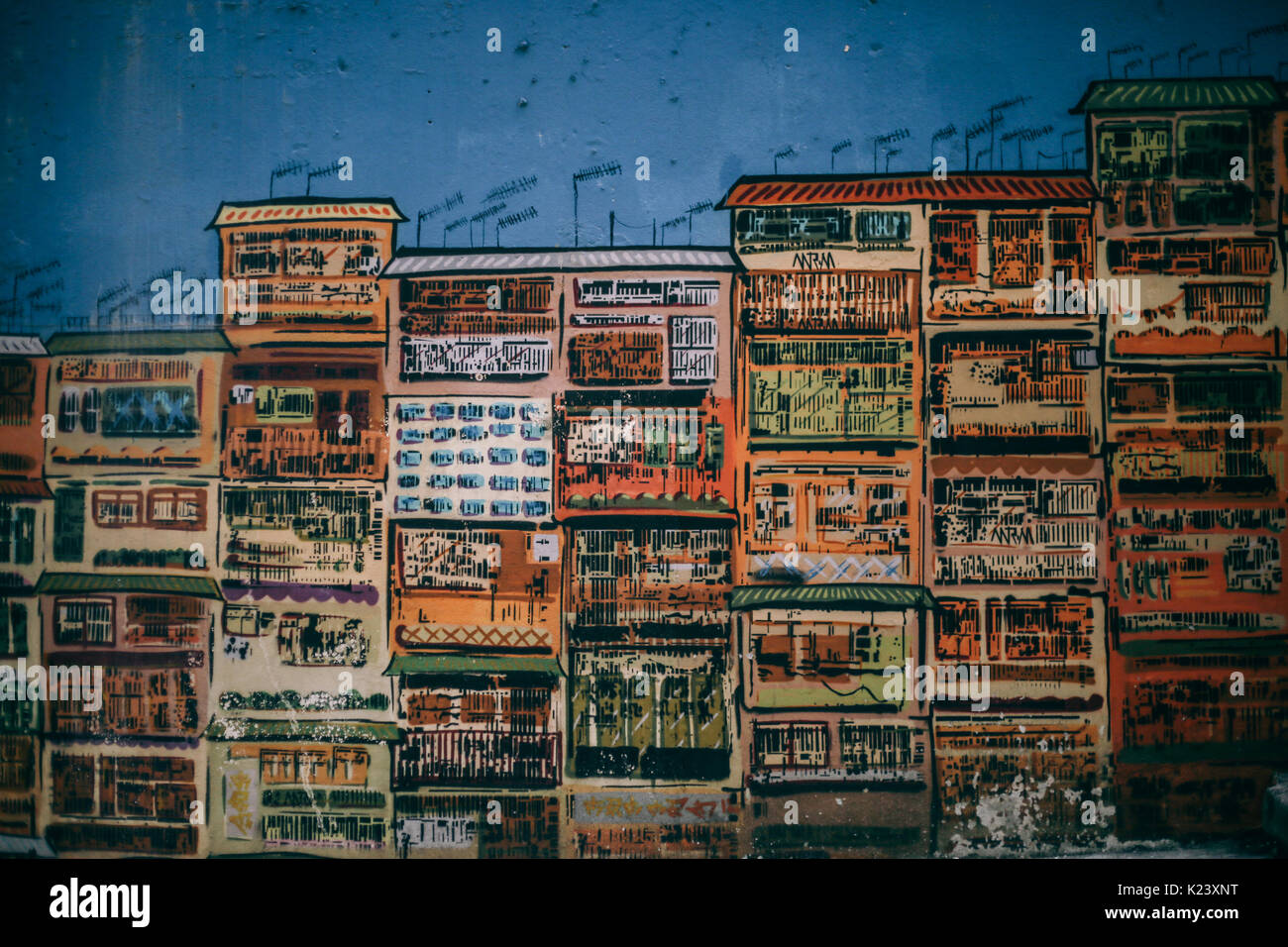 Kunst Wandbild von Hong Kong Apartments Stockfoto