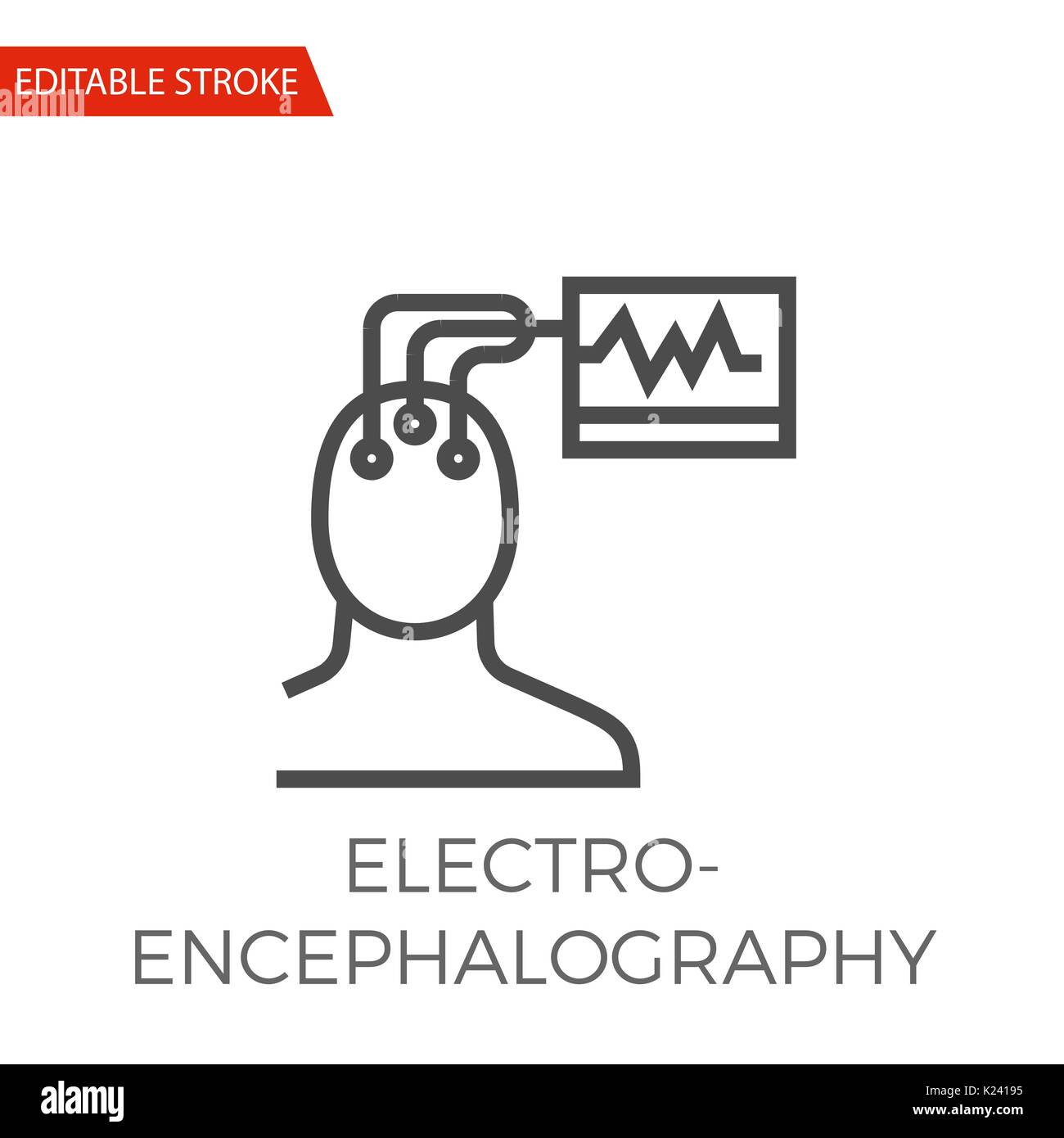 Elektroenzephalographie dünne Linie Vektor Icon. Flache Symbol isoliert auf den weißen Hintergrund. Editierbare Schlaganfall EPS-Datei. Vector Illustration. Stock Vektor