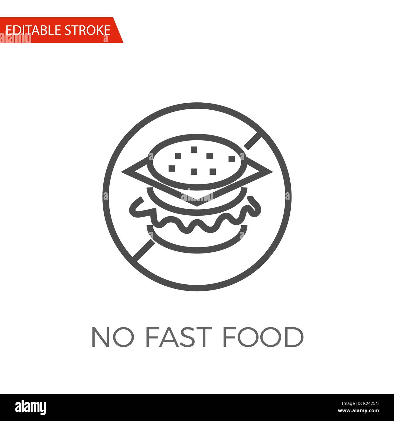 Kein Fast Food dünne Linie Vektor Icon. Flache Symbol isoliert auf den weißen Hintergrund. Editierbare Schlaganfall EPS-Datei. Vector Illustration. Stock Vektor
