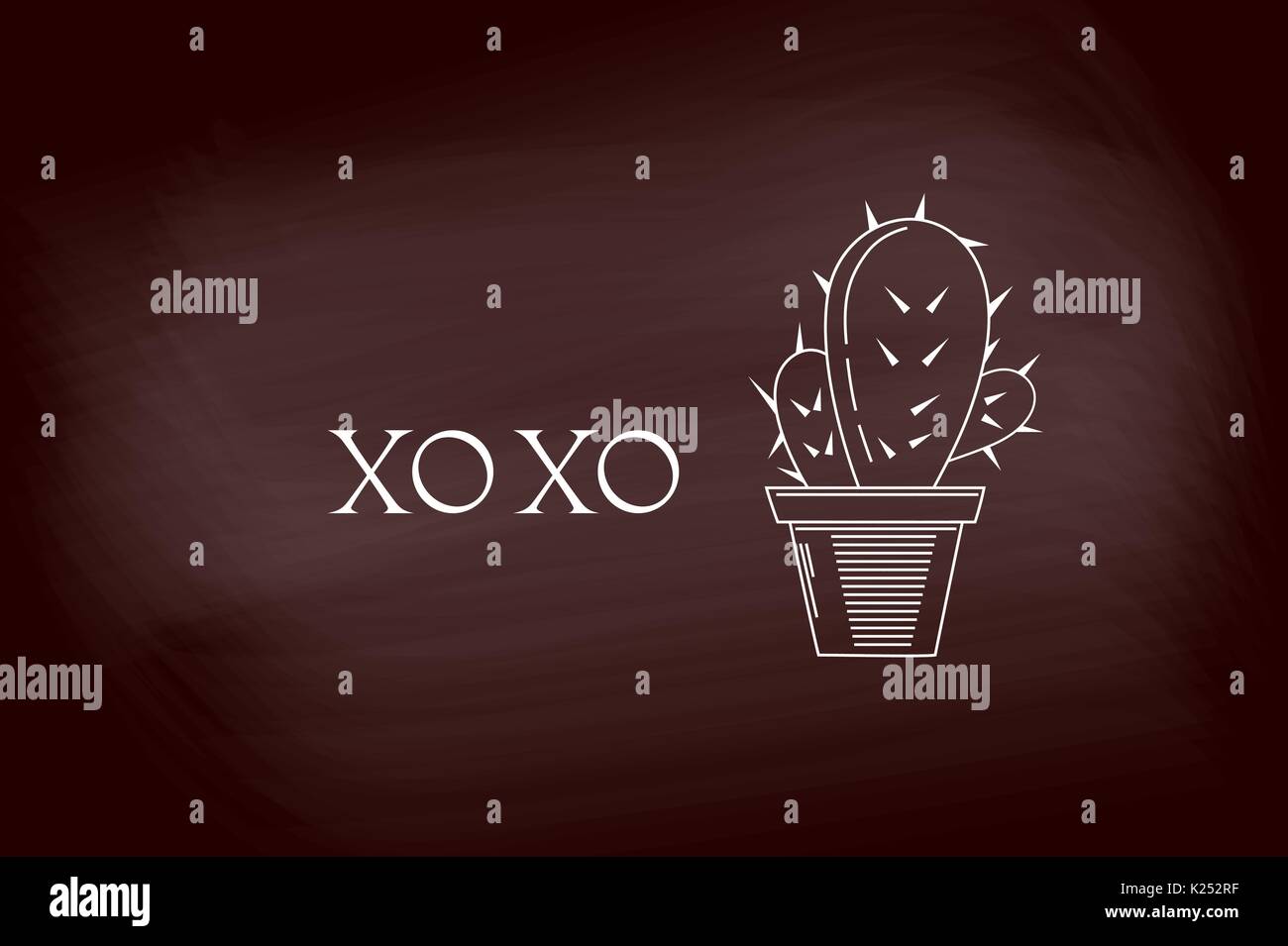 XO XO weiße Buchstaben Logo Design mit Cactus am Schwarzen Brett. Vector Illustration Vorlage. Stock Vektor