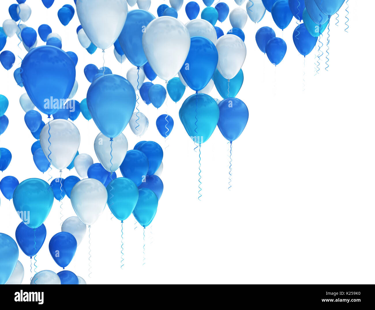 Blau-weiße Party Luftballons isoliert auf weißem Hintergrund Stockfoto