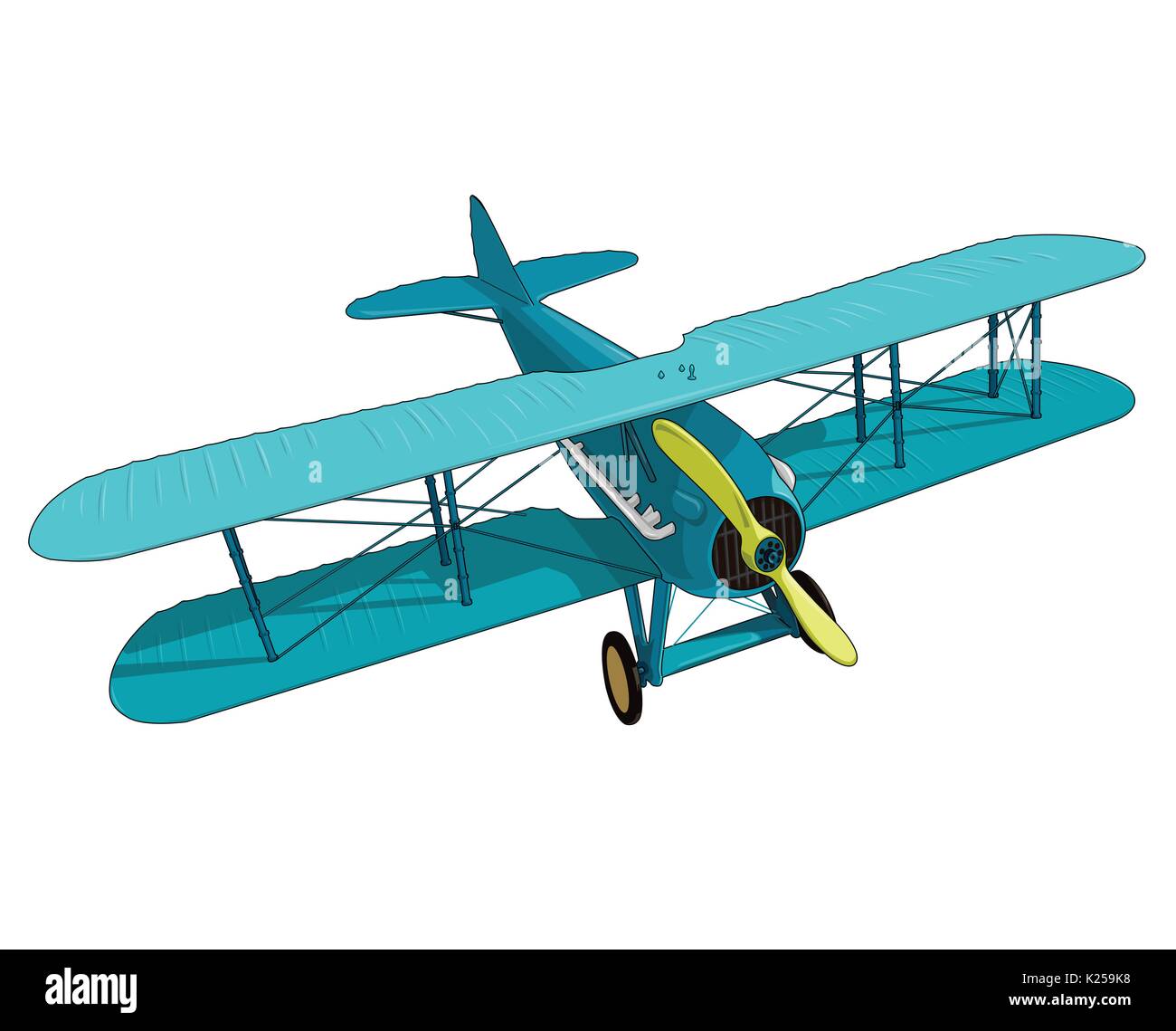 Vektor Doppeldecker aus dem Ersten Weltkrieg mit blauen Beschichtung. Modell Flugzeug Propeller mit zwei Flügeln. Alten retro Flugzeuge für den Posterdruck konzipiert. Stock Vektor