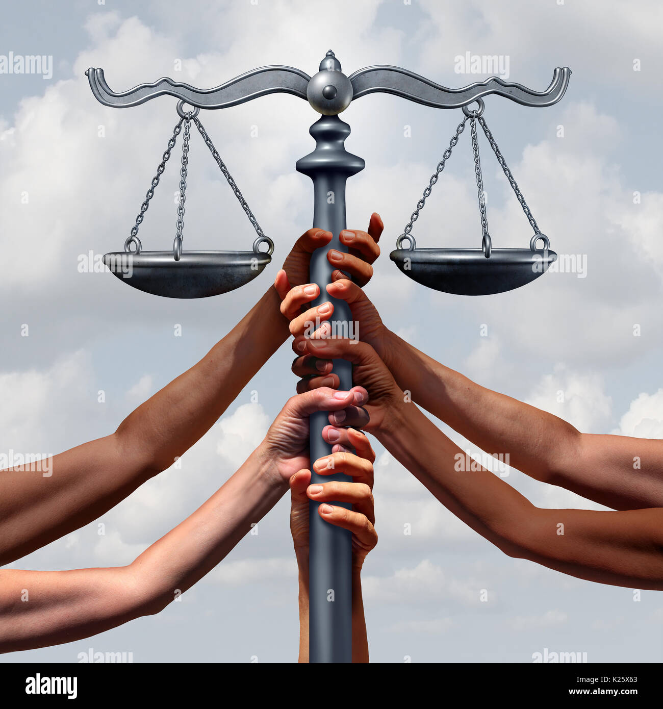 Gemeinschaft Rechtsanwalt Dienstleistungen und Recht und Einwanderung oder Rechtsvorschriften in bezug auf Flüchtlinge und rechtlichen Status als eine Gruppe von Menschen, die eine Gerechtigkeit Maßstab zusammen. Stockfoto