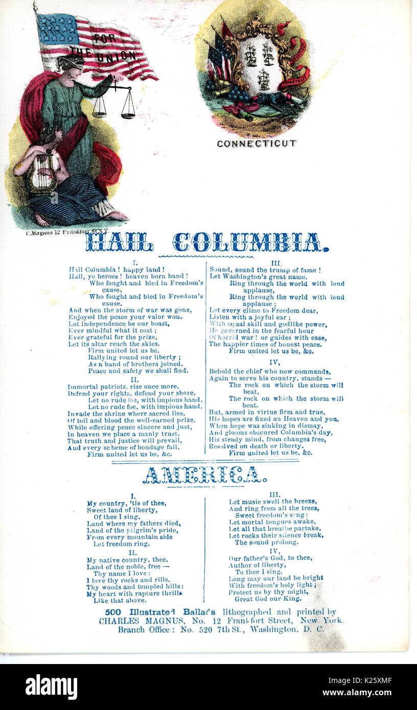 Breitseite aus dem Amerikanischen Bürgerkrieg mit zwei Songs, "Hail Columbia' und 'America', die Union Soldaten zu, damit Sie siegreich sein, Washington, D.C, 1863 wecken. Stockfoto