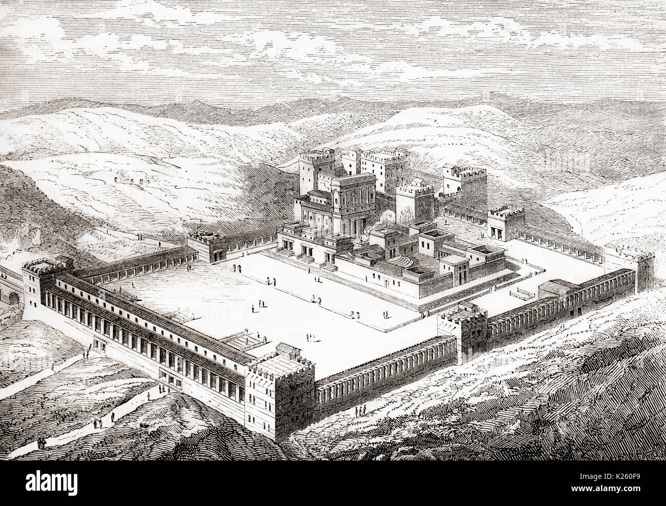 Künstlerische Darstellung des wiederhergestellten Zweiten Tempel Salomos Tempel, Jerusalem ersetzt. Von Les merveilles de la Science, veröffentlicht 1870. Stockfoto
