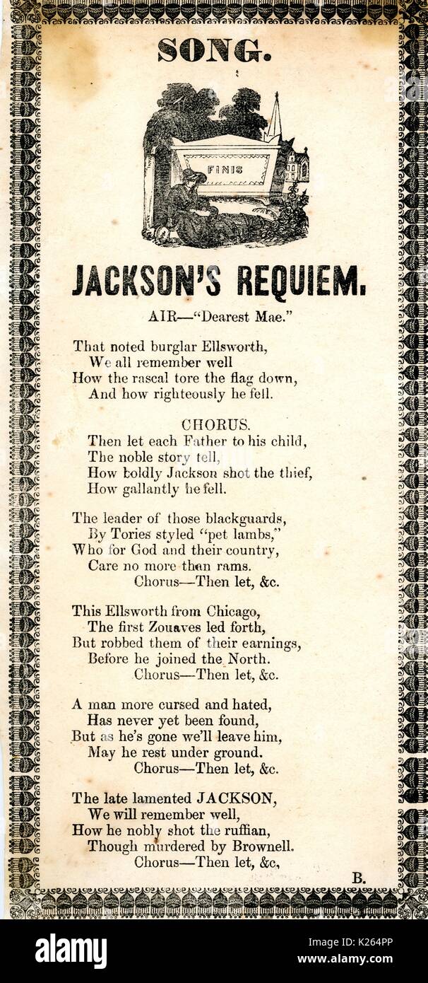 Breitseite aus dem amerikanischen Bürgerkrieg, der den Titel "Jackson's Requiem", in der Erinnerung und Trauer für die Konföderierten General Stonewall Jackson, 1863. Stockfoto
