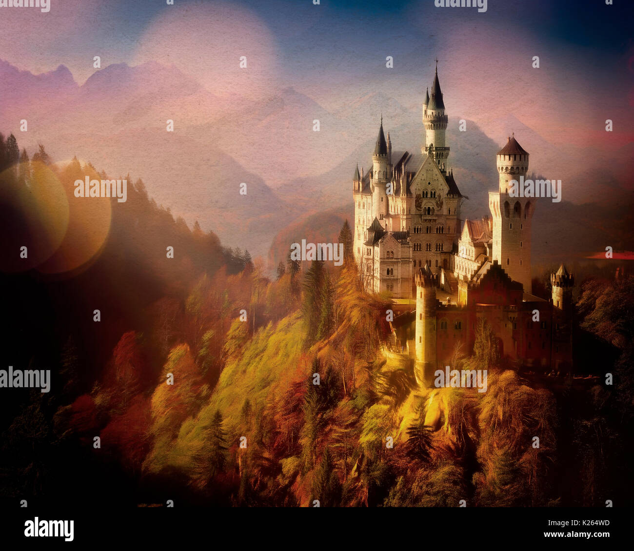 DIGITALE Kunst: Schloss Neuschwanstein, Bayern, Deutschland Stockfoto