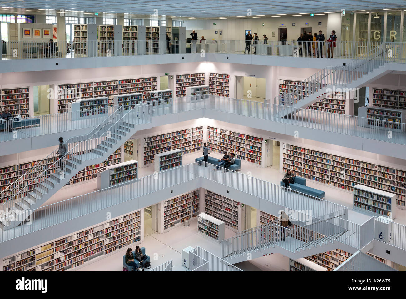 Stadt Bibliothek, Interieur, Stuttgart, Baden-Württemberg, Deutschland Stockfoto