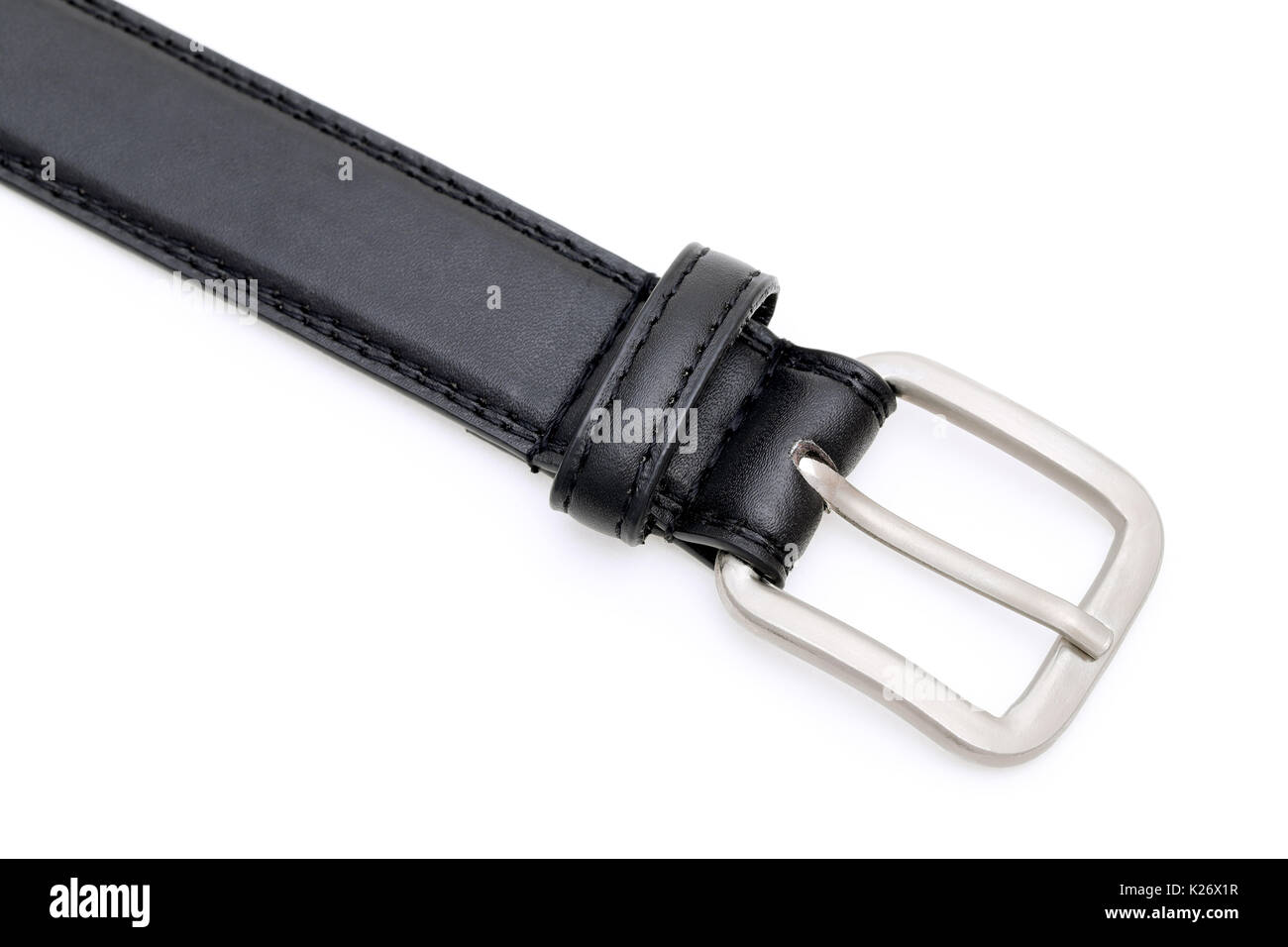 Schwarz Leder Gürtel mit klassischen metallischen Schnalle Stockfoto