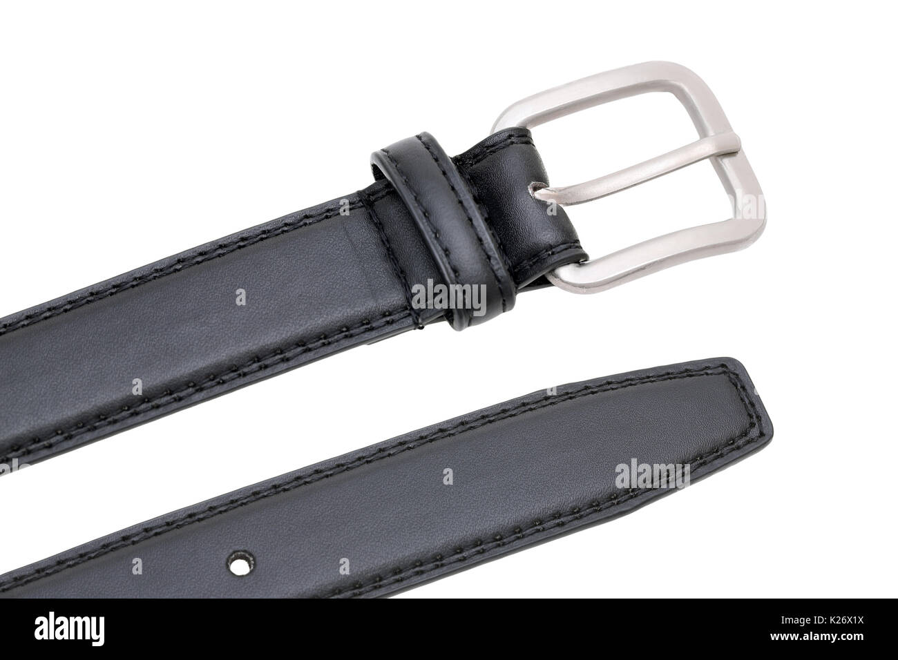 Schwarz Leder Gürtel mit klassischen metallischen Schnalle Stockfoto