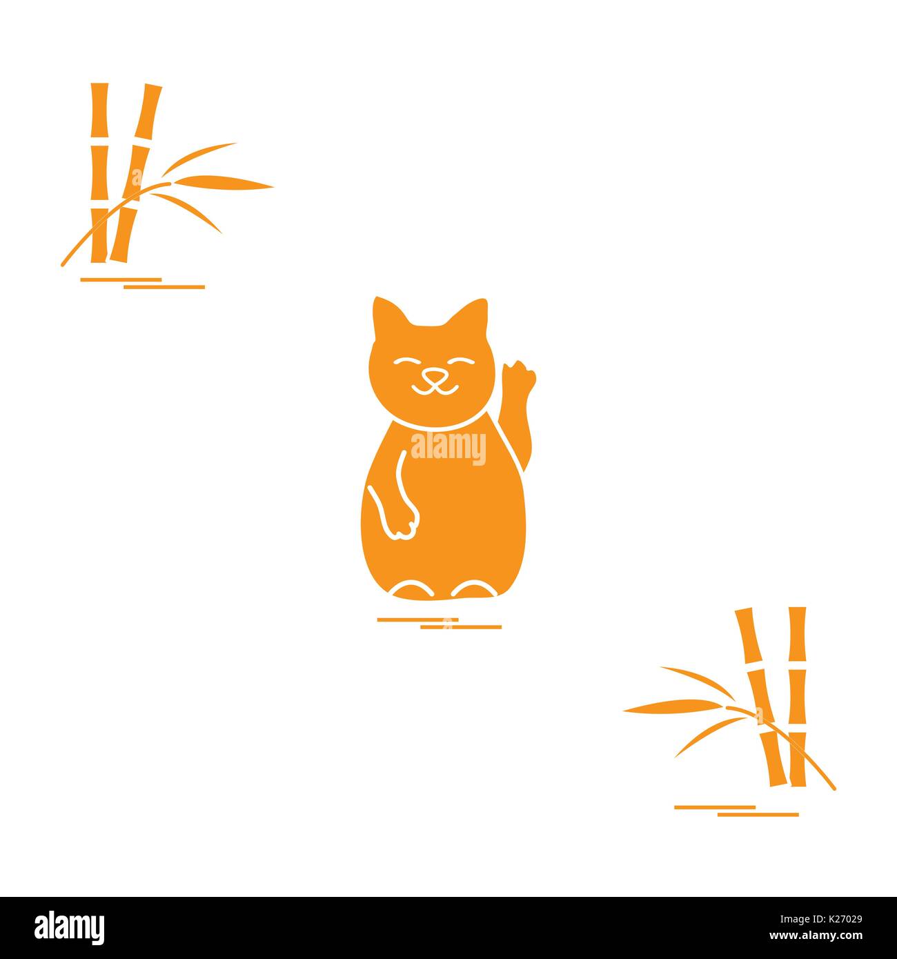 Stilisierte Ikone der japanischen glückliche Katze Maneki Neko. Reisen und Freizeit. Design für Banner, Poster oder Druck. Stock Vektor