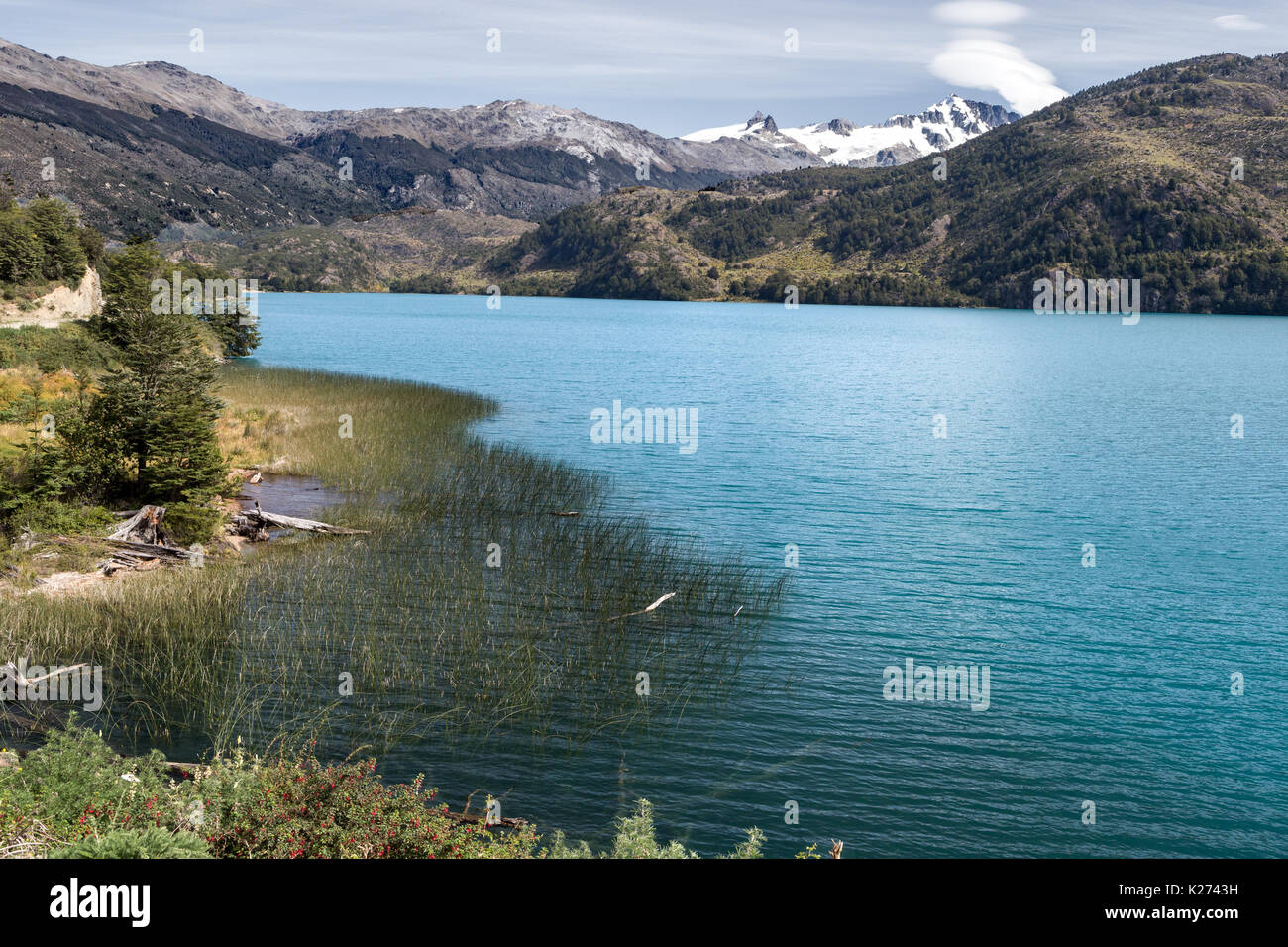 See (Lago) Ruhige Puerto Rio Tranquilo Patagonien Chile entlang X 728 Cruce Ruta 7 Bucht (Bahia) Exploradores Stockfoto