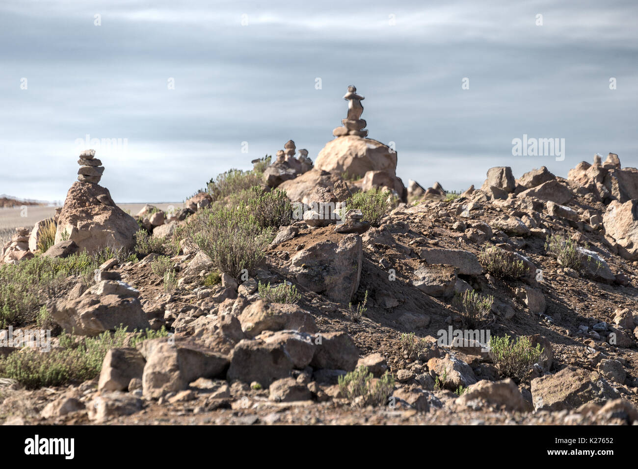 Cairns zu den Göttern Mirador de los Andes (Anden Aussichtspunkt) Patapampa Peru Stockfoto