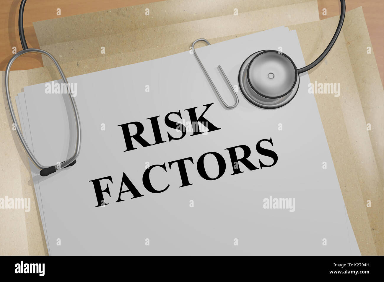 3D-Darstellung der 'Titel RISIKOFAKTOREN" auf ein medizinisches Dokument Stockfoto