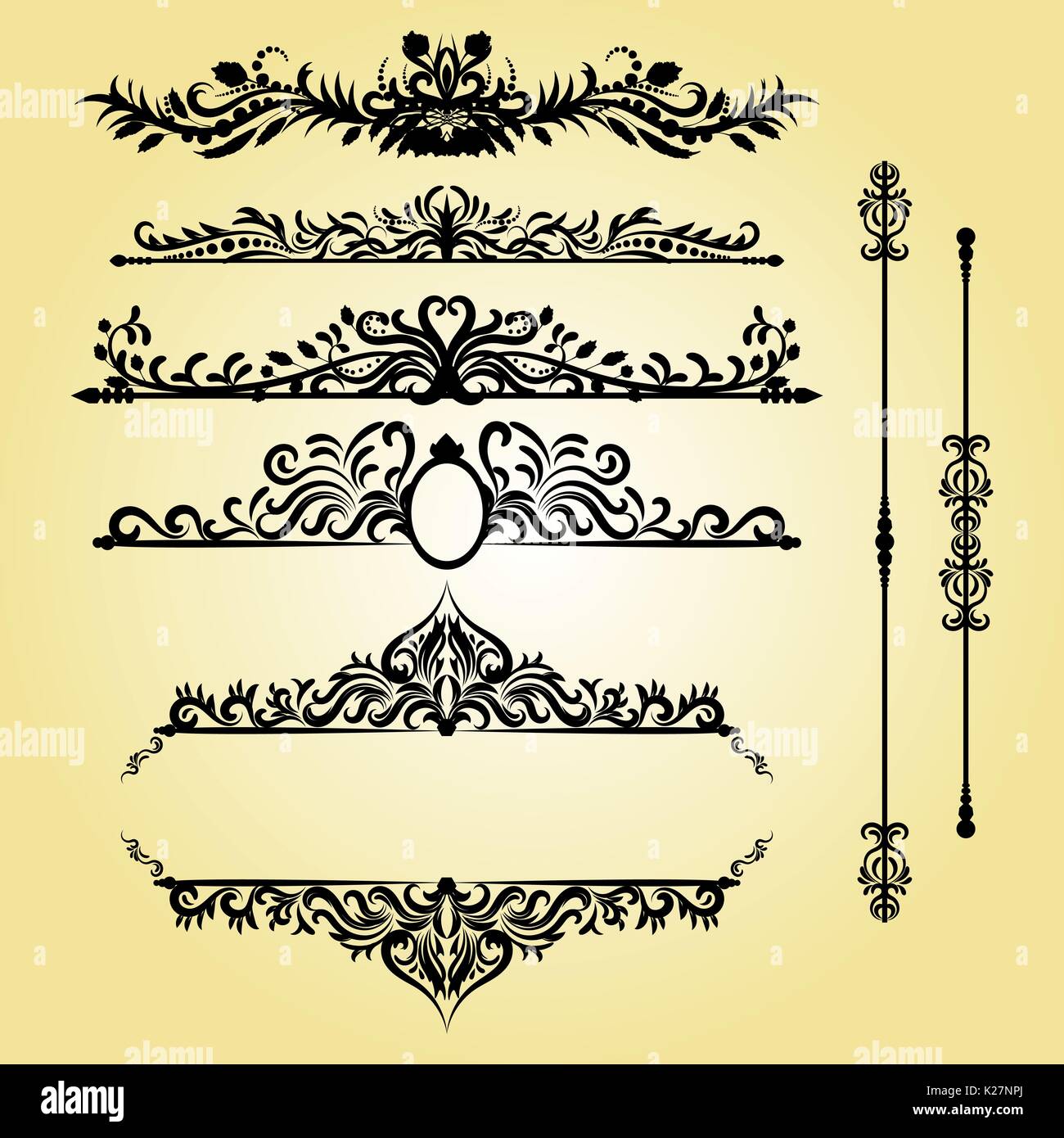 Vintage Dekorationen Elemente. Blüht kalligraphische Ornamente und Frames. Retro Style Design Stock Vektor