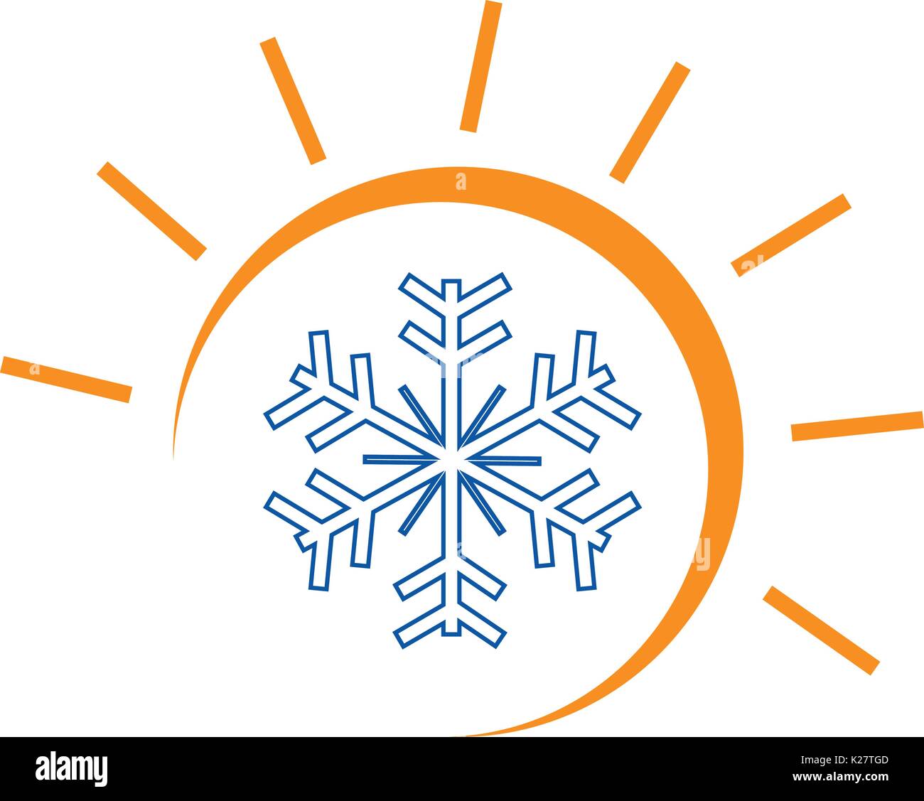 Sun und Schneeflocke Illustration, heiße und kühle Logo, Symbol, Design, auf weißem Hintergrund. Stock Vektor
