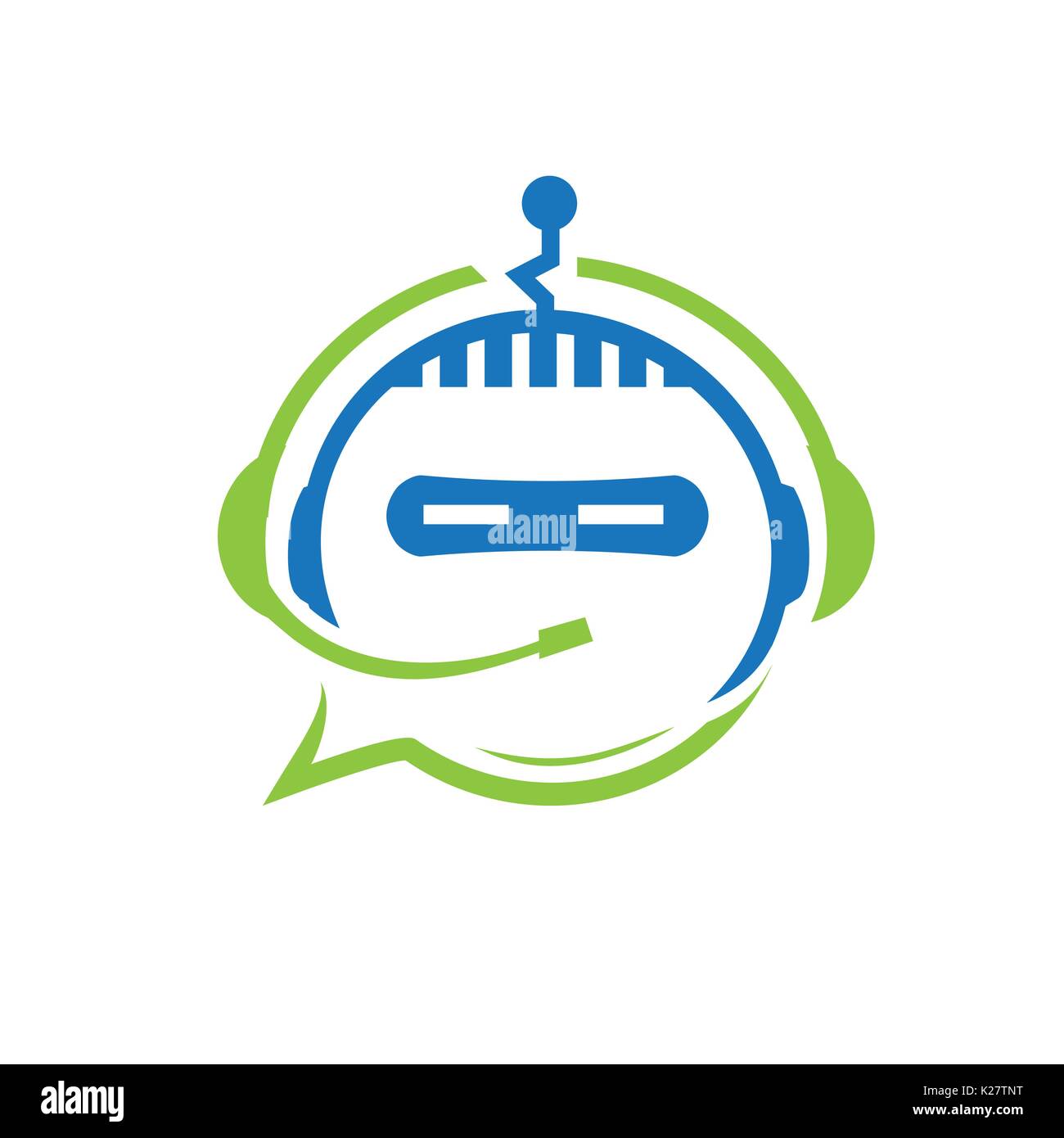 Roboter mit Kopfhörer, Roboter-Logo, Symbol, Design, auf weißem Hintergrund kommunizieren. Stock Vektor