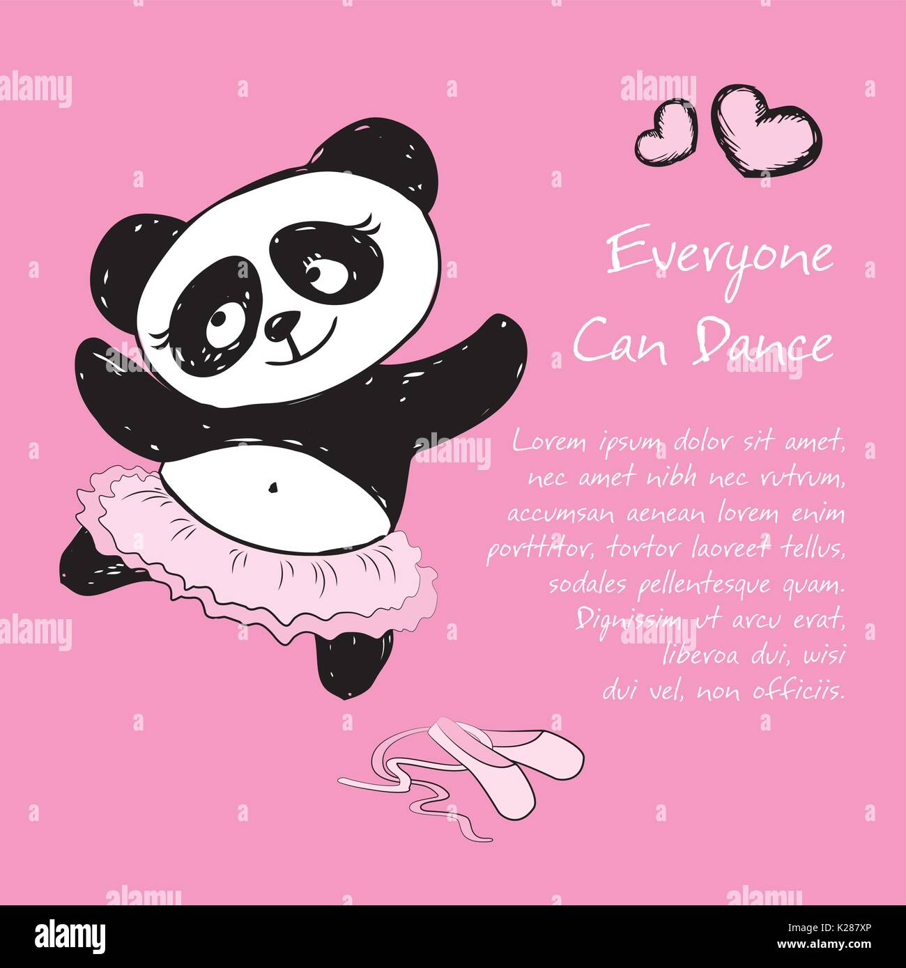 Panda Mädchen Ballett Tänzerin, Hand gezeichnet, Vector Illustration Hintergrund Stock Vektor