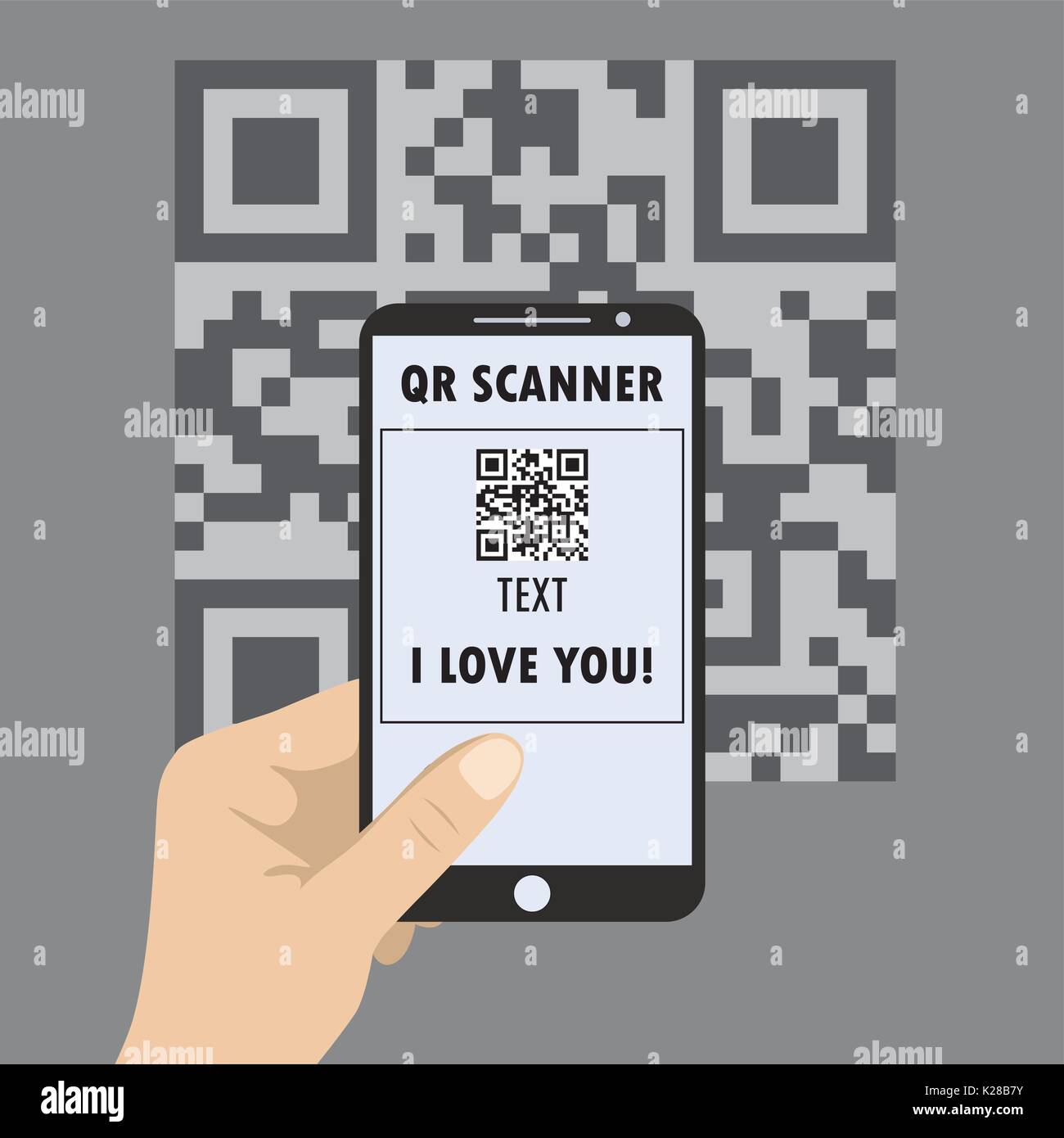 Hand, Mobile, Smartphone Konzept mit einem QR-Code scannen Stock Vektor