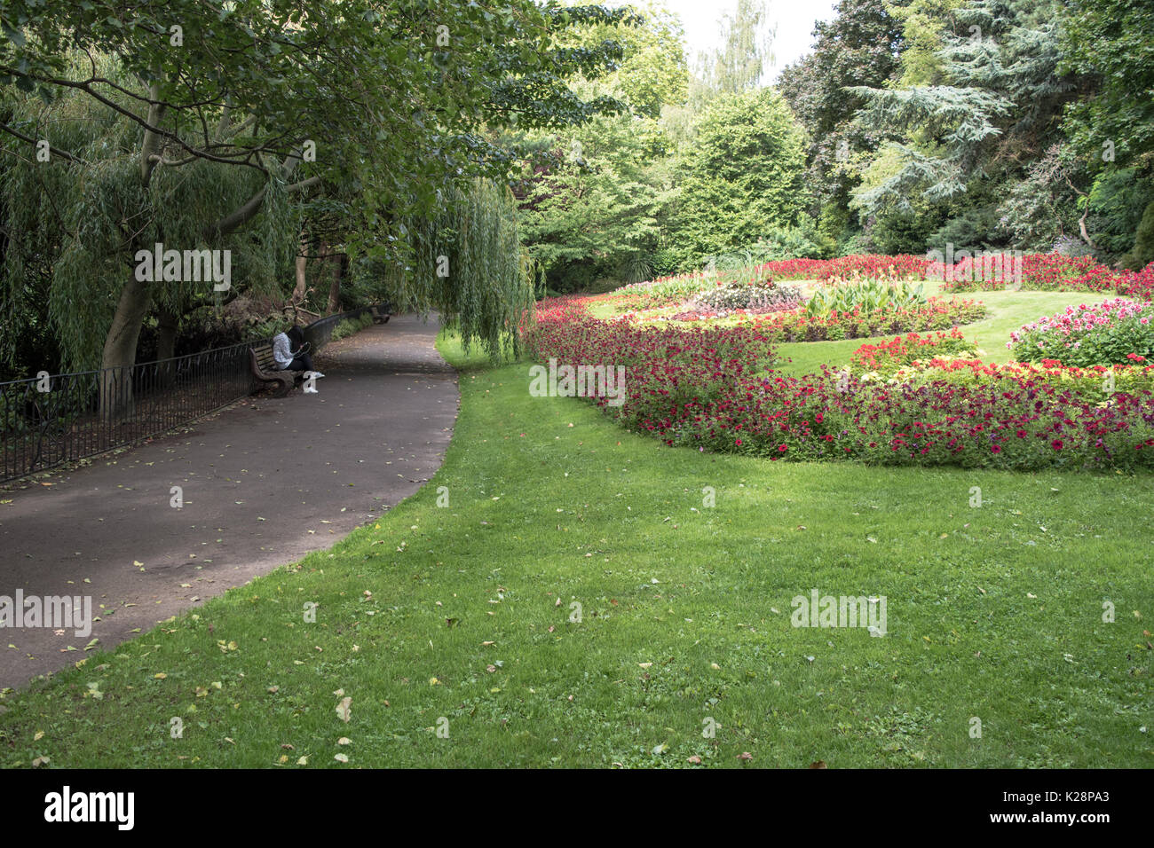 Das Arboretum in der Stadt Nottingham mit Garten und Bettwäsche Blumen Stockfoto