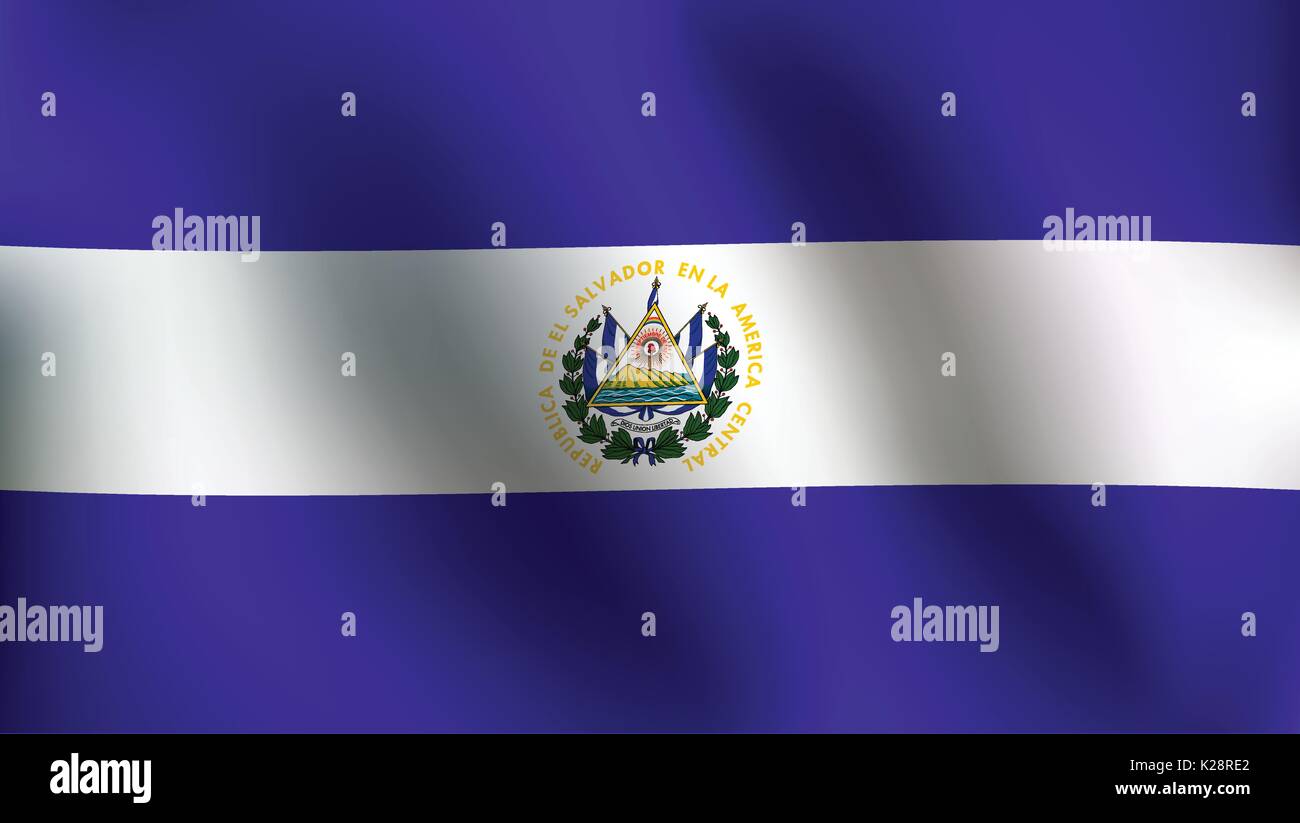 Flagge El Salvador mit ein wenig Winken, Beschattung & Flagge Farben getrennte Schichten-Vector Illustration Stock Vektor