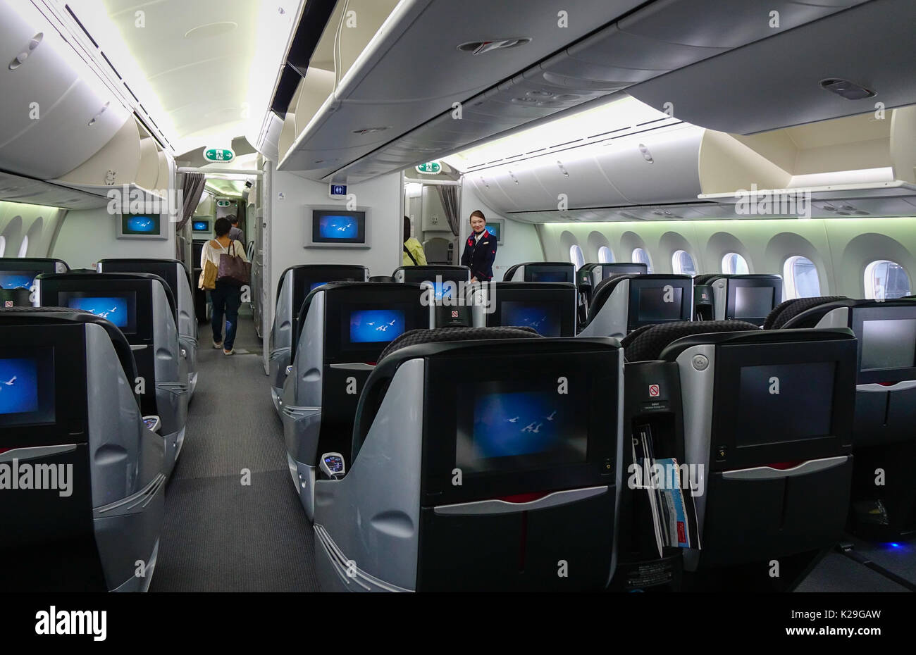 Aircraft Interior Economy American Airlines Stockfotos