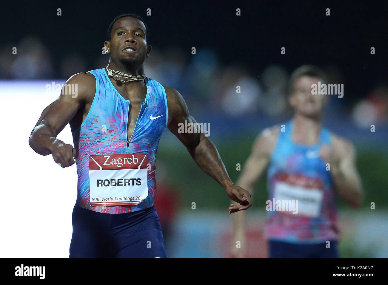 Zagreb, Kroatien. 29 Aug, 2017. Gil Roberts der Vereinigten Staaten konkurriert bei den Männern 400 m Rennen Finale bei den IAAF World Challenge Treffen in Zagreb, Kroatien, am 12.08.29., 2017. Credit: Goran Stanzl/Xinhua/Alamy leben Nachrichten Stockfoto