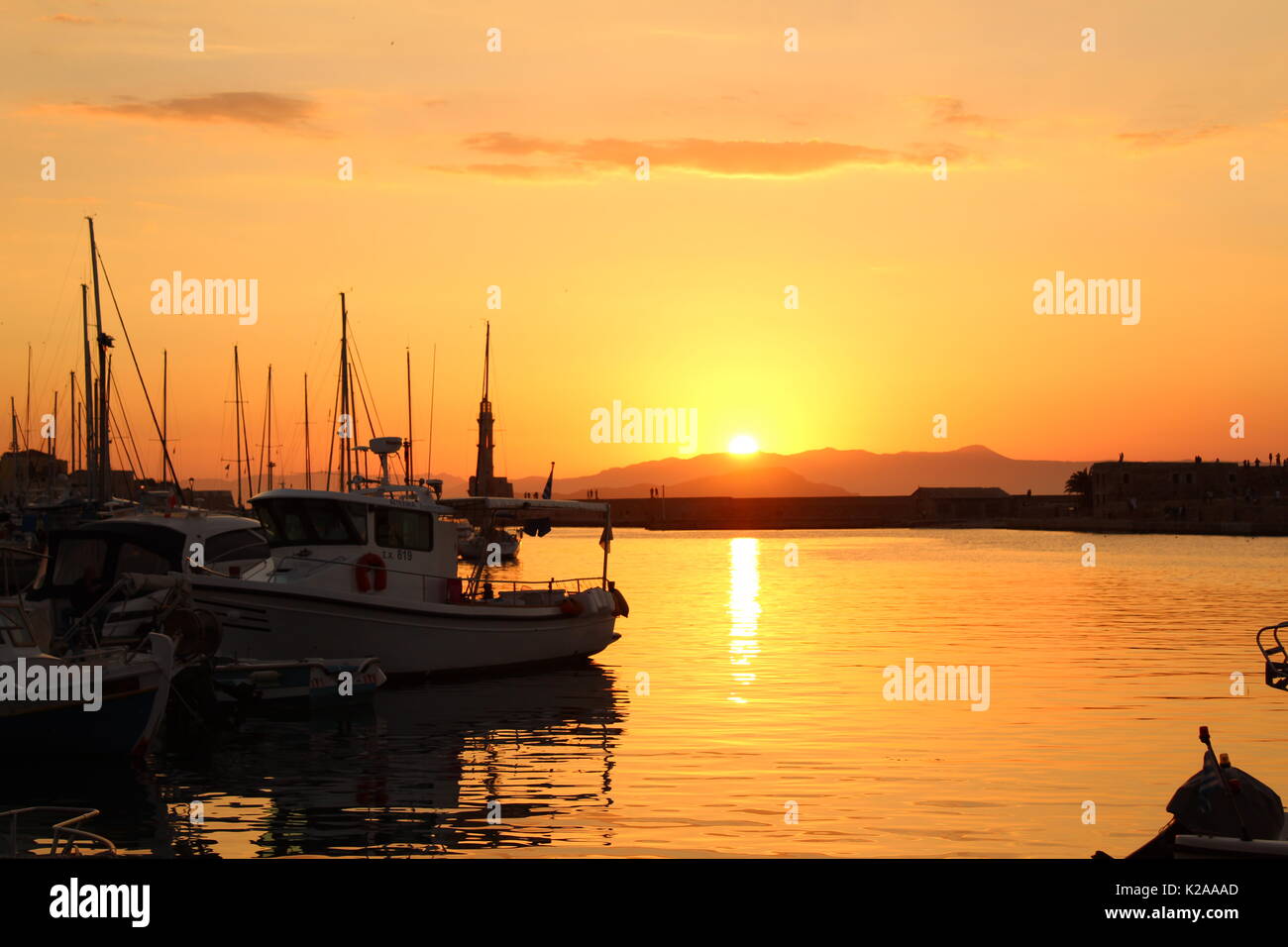 Chania Hafen Sonnenuntergang Stockfoto