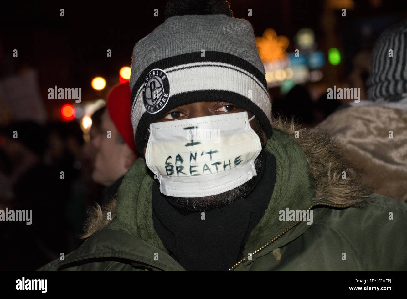 Schwarze Leben Angelegenheit Aktivisten protestierten bei Barclays Center nach einer Grand Jury fehlgeschlagen Offizier in Eric Fall Garner anzuklagen. Stockfoto