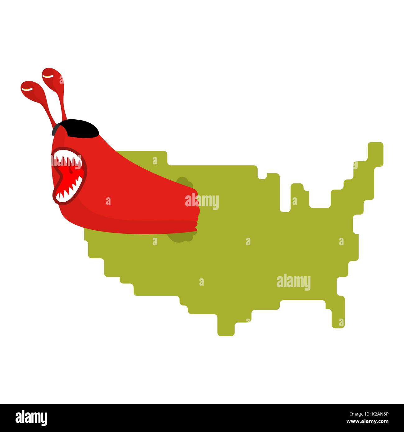 Red kommunistische Würmer essen Karte USA. Schädlinge in Amerika. Parasiten in den Vereinigten Staaten Stock Vektor