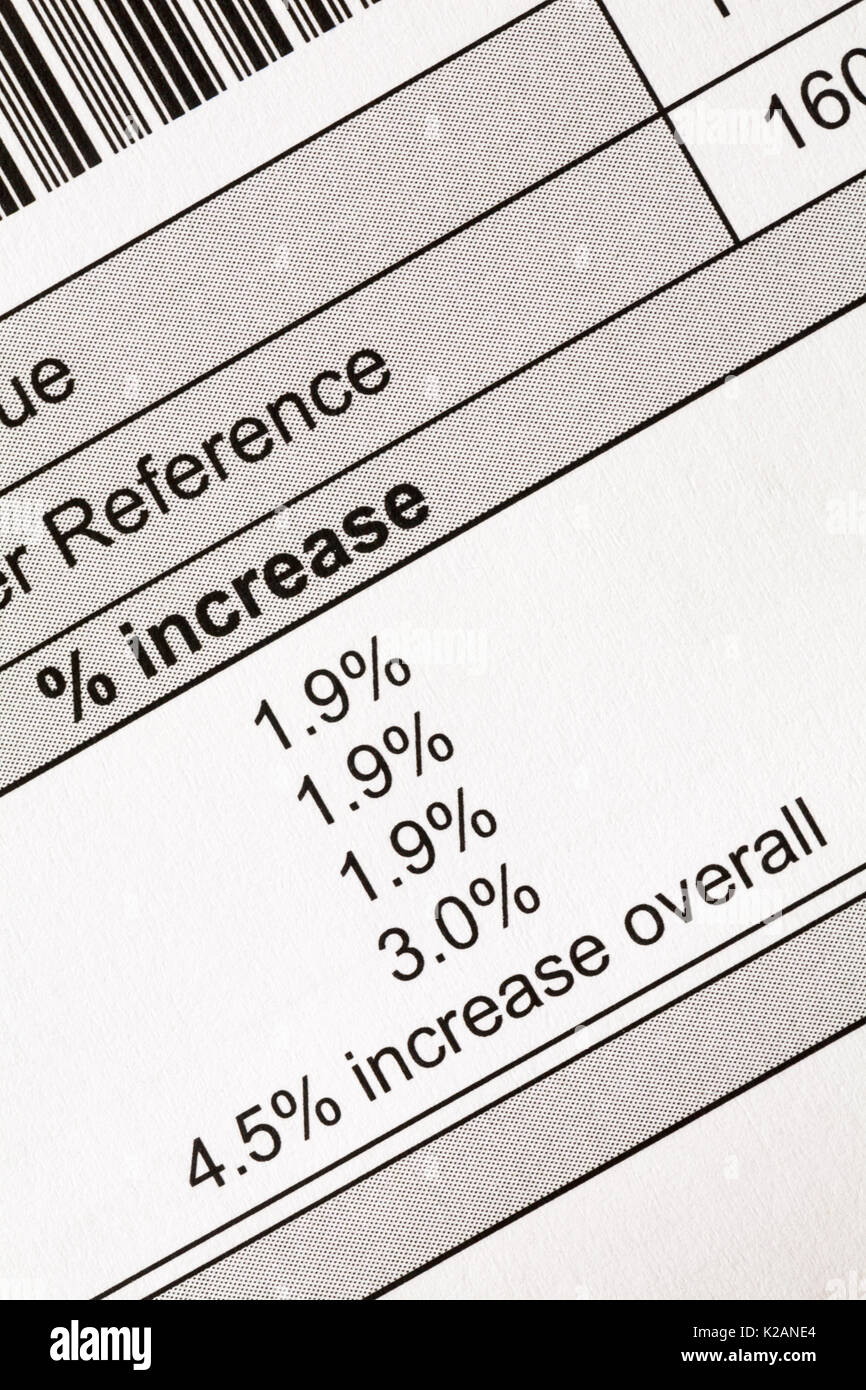 Detail der Rat Steuerbescheid mit %-Erhöhung mit 4,5% Steigerung der Stockfoto