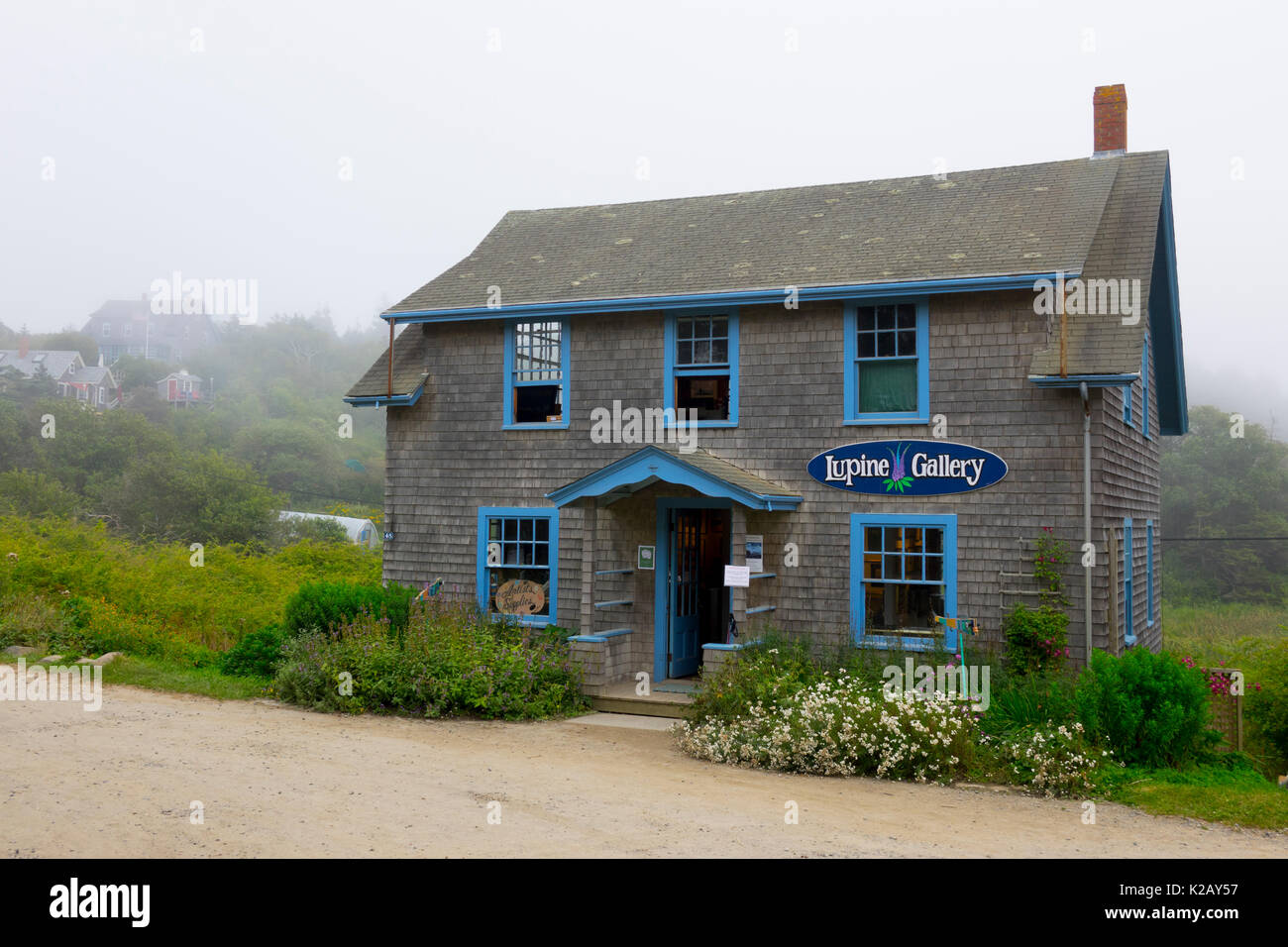 USA Maine ICH Monhegan Island die Lupine Art Gallery Auf der Main Street, die Arbeit von lokalen Künstlern Stockfoto