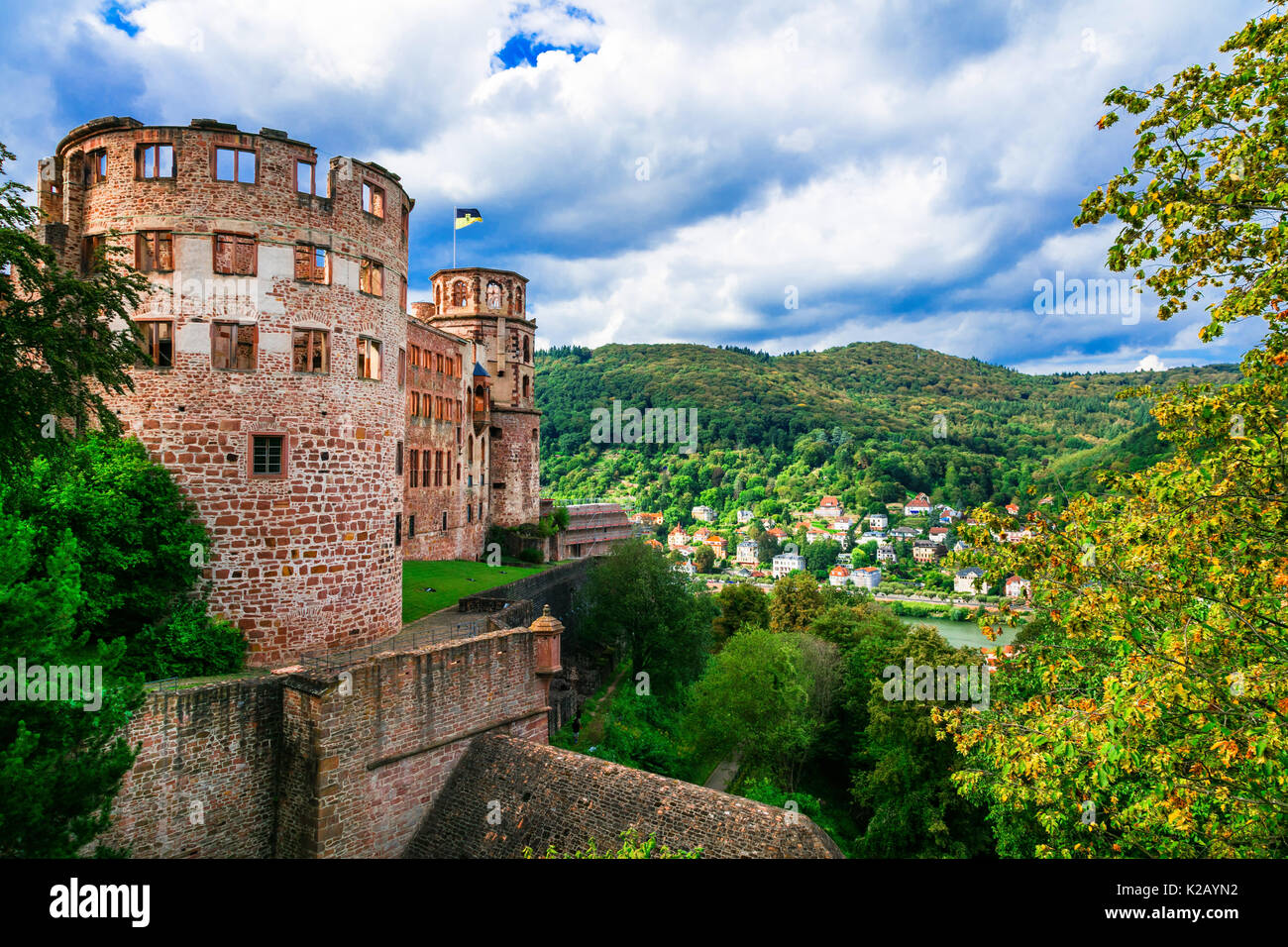 Tolle Heidelberg alte Burg, Panoramaaussicht, Deutschland. Stockfoto
