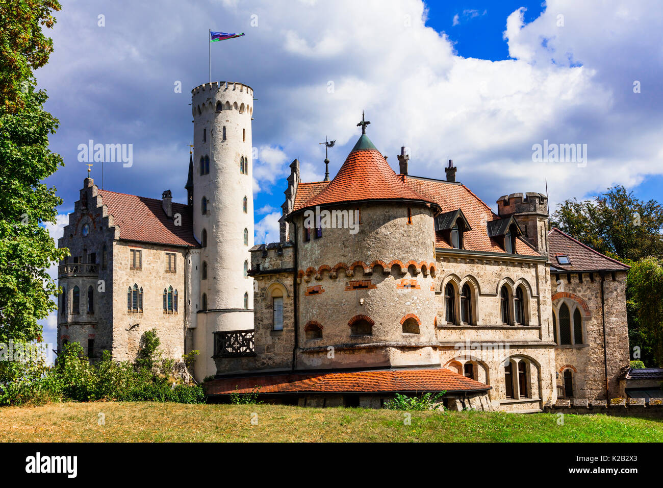 Beeindruckende mittelalterliche Burg Lichtenstein, Deutschland. Stockfoto
