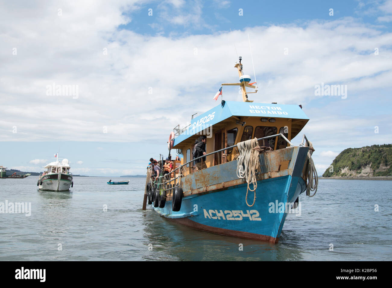 Island Fähren im Pazifischen Ozean, Chiloe, Chile, Südamerika. Januar 2016. Stockfoto