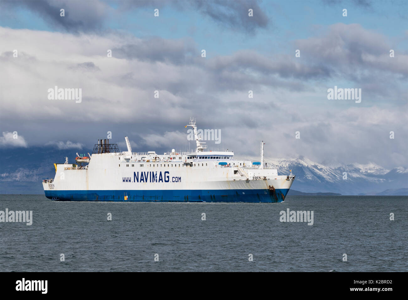 Navimag Fähre 'Eden', segeln die letzte Hoffnung Sound (Ultima Esperanza) in Puerto Natales, Chile. Alle nicht-redaktionelle Verwendungen muß einzeln beendet werden. Stockfoto