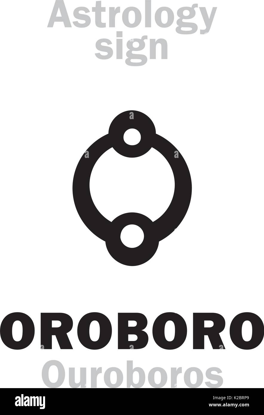 Astrologie Alphabet: OROBORO (ouroboros), Schlange, die ihren eigenen Schwanz verschlingt. Hieroglyphen Zeichen Zeichen (Symbol). Stock Vektor