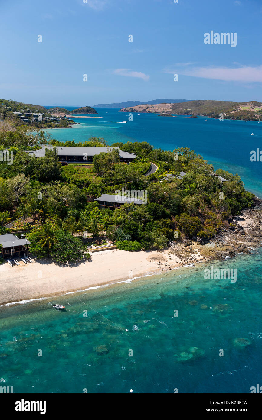 Luftaufnahme von Qualia Luxus-Resort auf Hamilton Island, Whitsunday Islands, Queensland, Australien. November 2012. Stockfoto