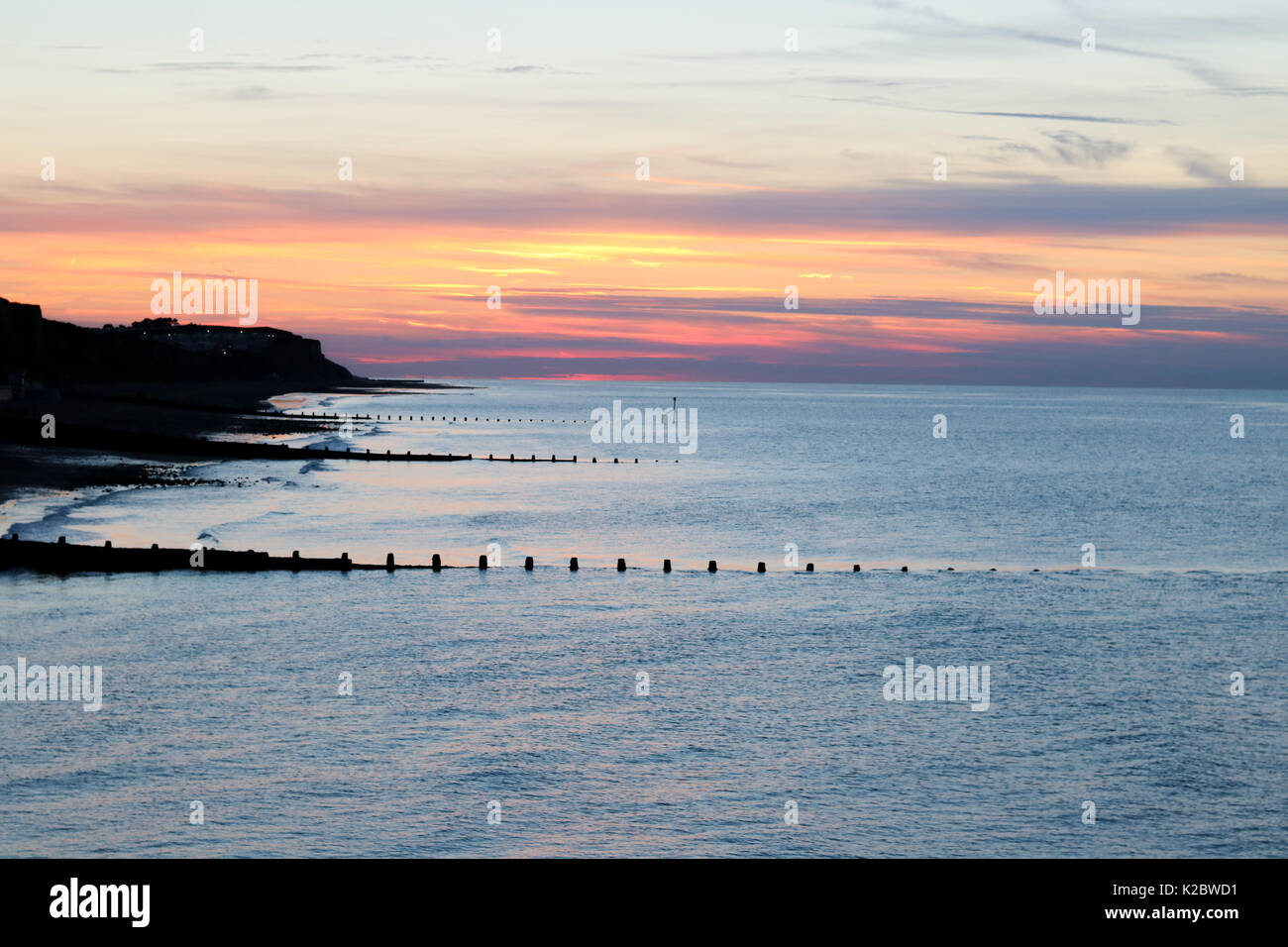 Schönen Sonnenuntergang über dem Strand in Cromer, Norfolk, Großbritannien. Sonntag, 27 August 2017. Stockfoto