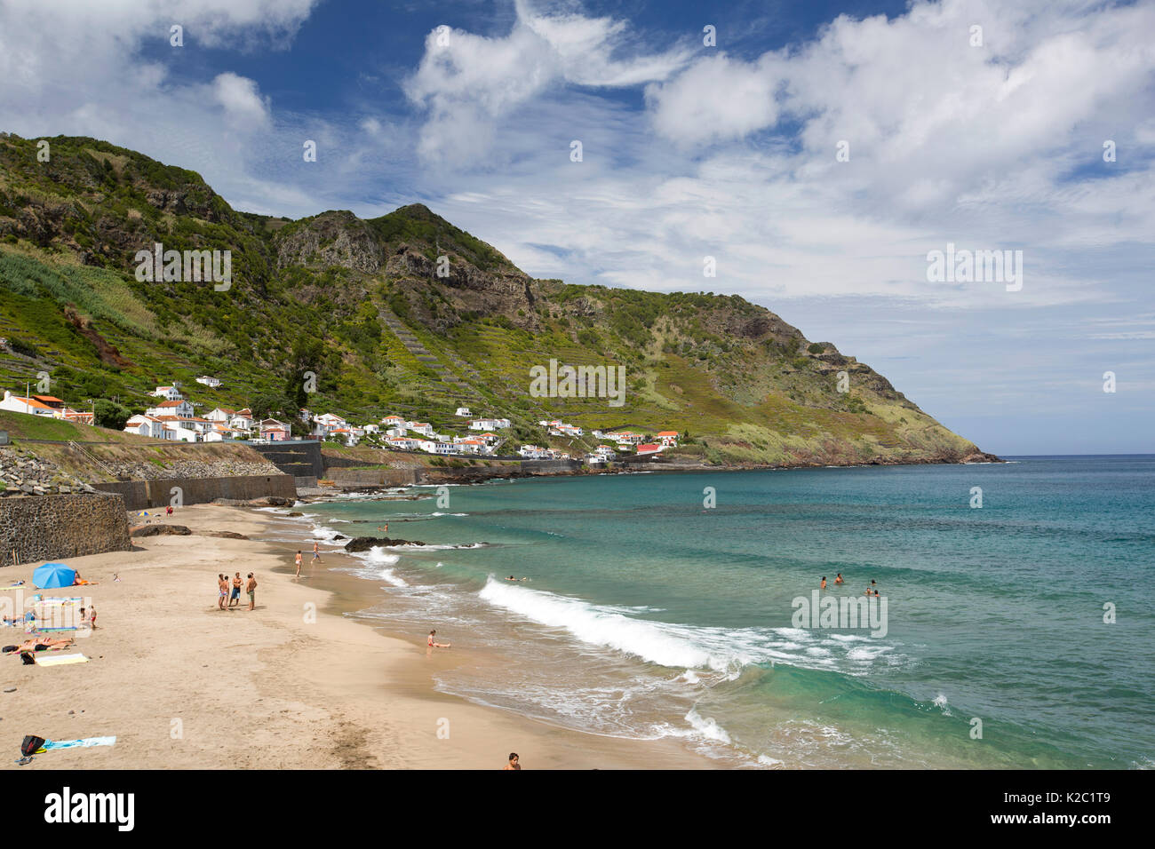 Sao Lourenco Bucht, Strand im Nordosten der Insel Santa Maria, Azoren, Portugal, Atlantik, August 2014. Stockfoto