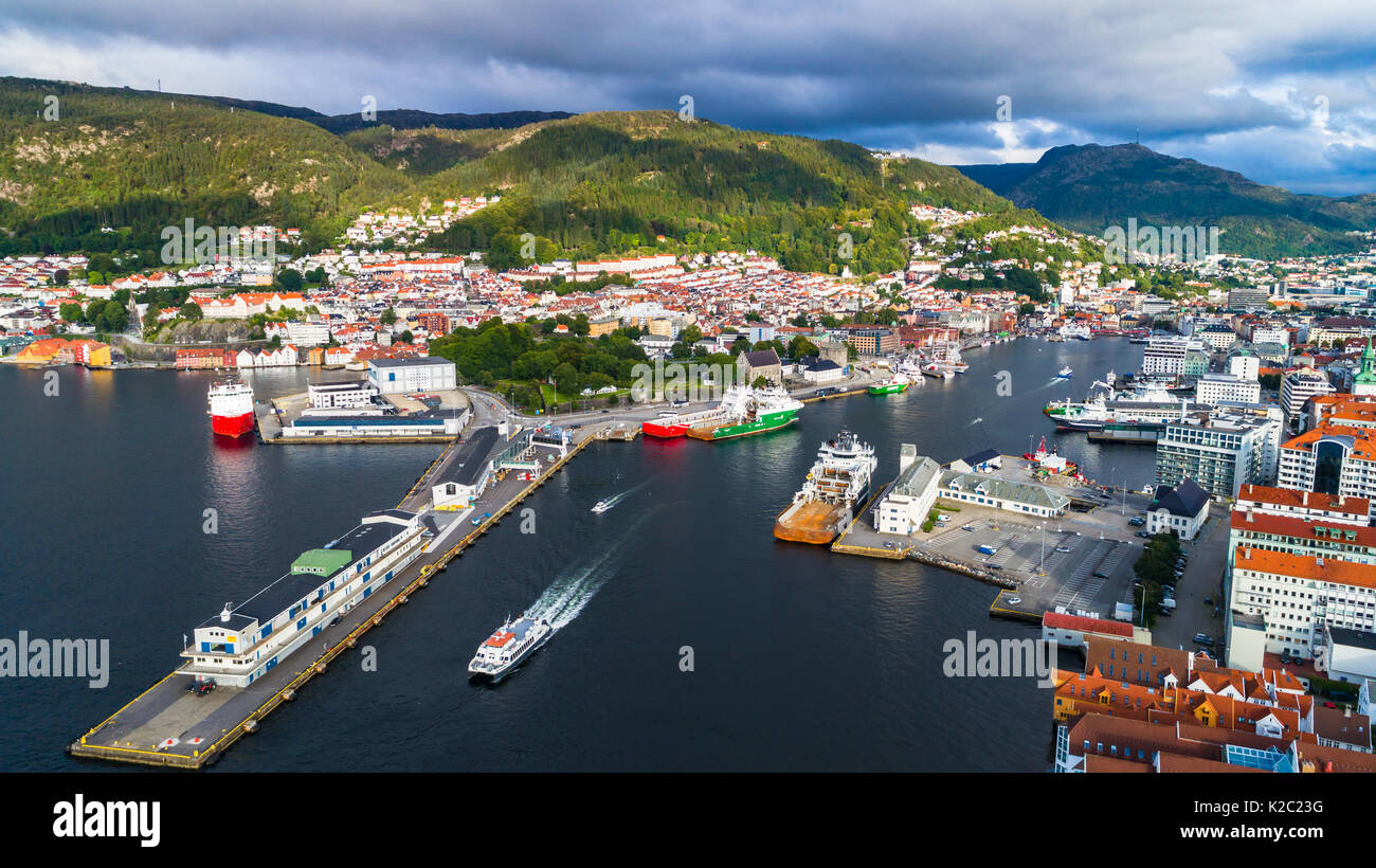 Bergen Altstadt Luftbild. Bergen, Norwegen. Stockfoto